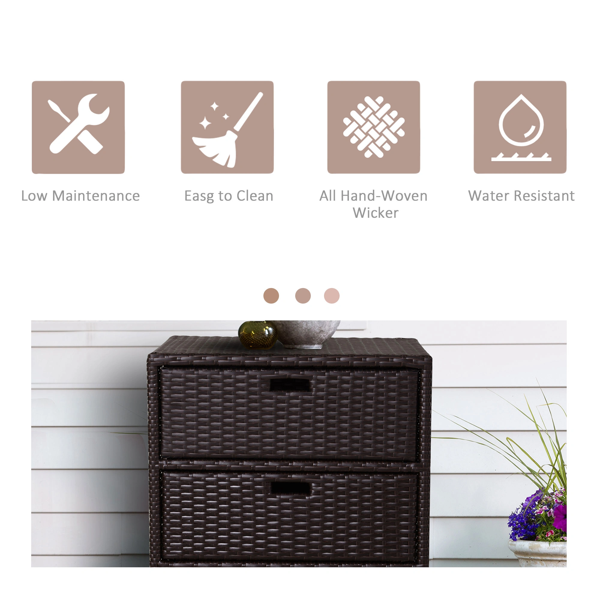 Outdoor Storage Cabinet 3-Drawer Wicker Towel Rack Organizer Poolside Backyard Patio view 3