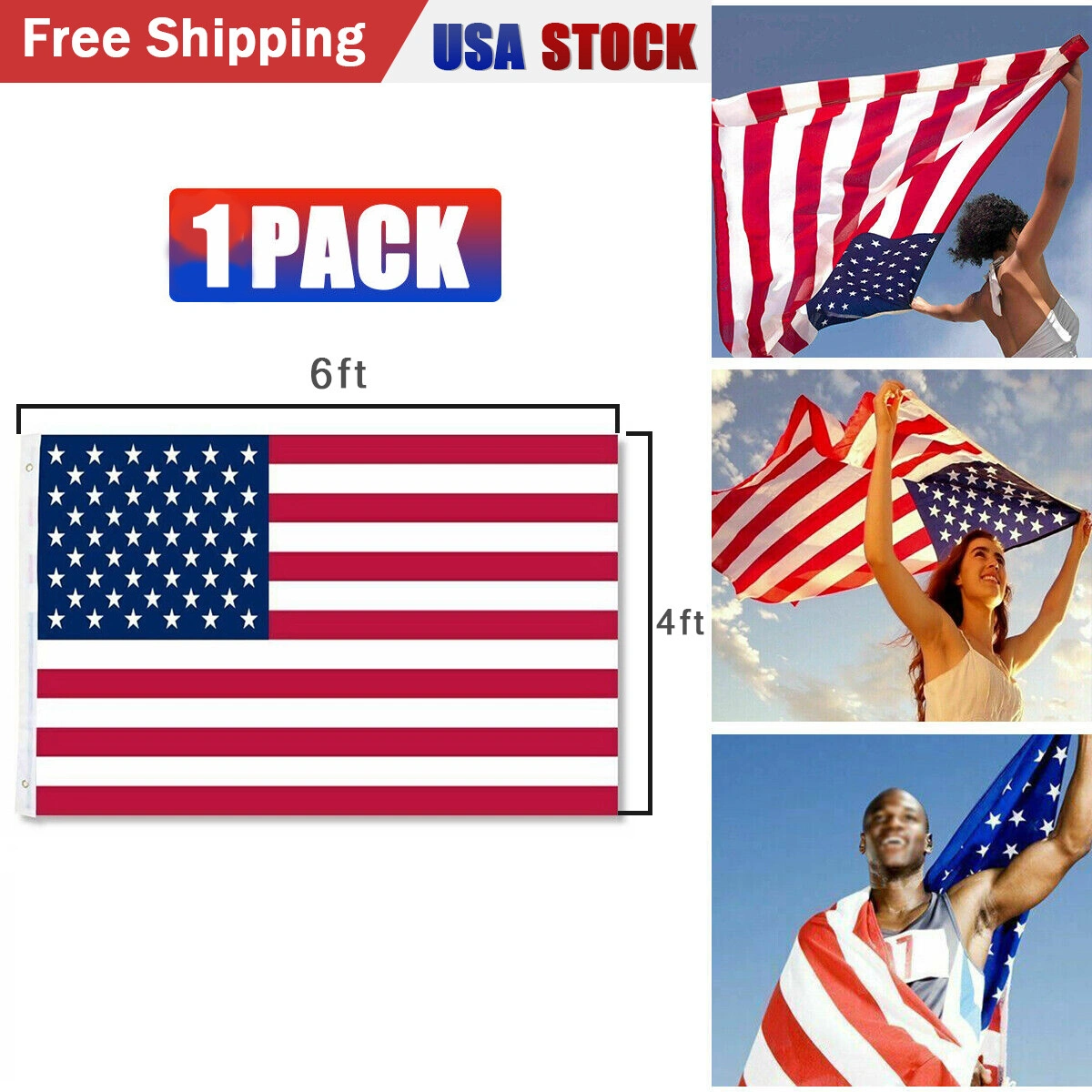 1pcs 4X6FT 120*180cm American Flag USA Flag Printed Nylon Flag National Flag w/Brass Grommets Courtyard Decoration Festival Decoration Flag(US Logistics only For USPS.TK/TMEU only For self-pickup) view 2