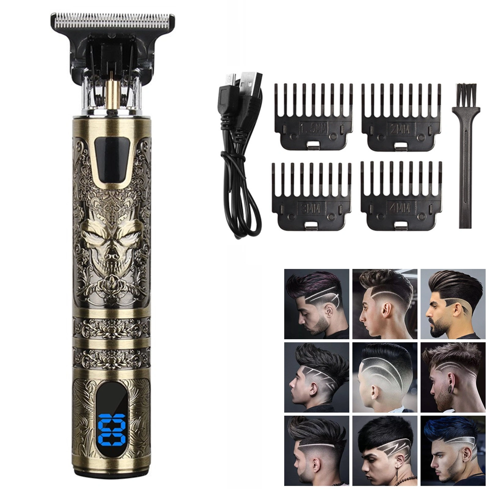Professional Men Cordless Hair Clippers Beard Trimmer with LCD Screen Display Cutting Kit view 2