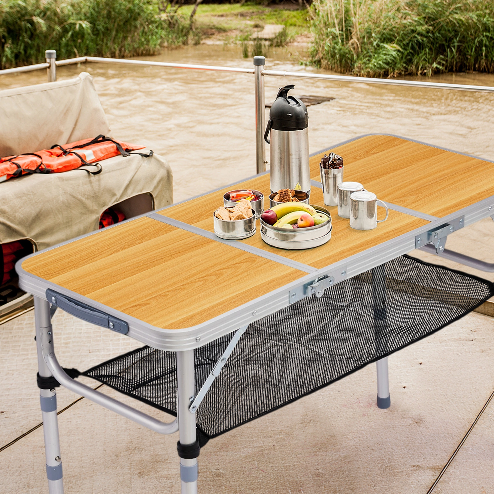 Outdoor Folding Camping Table, 3ft Portable Pinic Table with 3 Adjustable Height, Small Aluminum Foldable Lightweight Patio Side Table with Carry Handle for Outdoor Indoor Hiking Camp BBQ Beach view 4