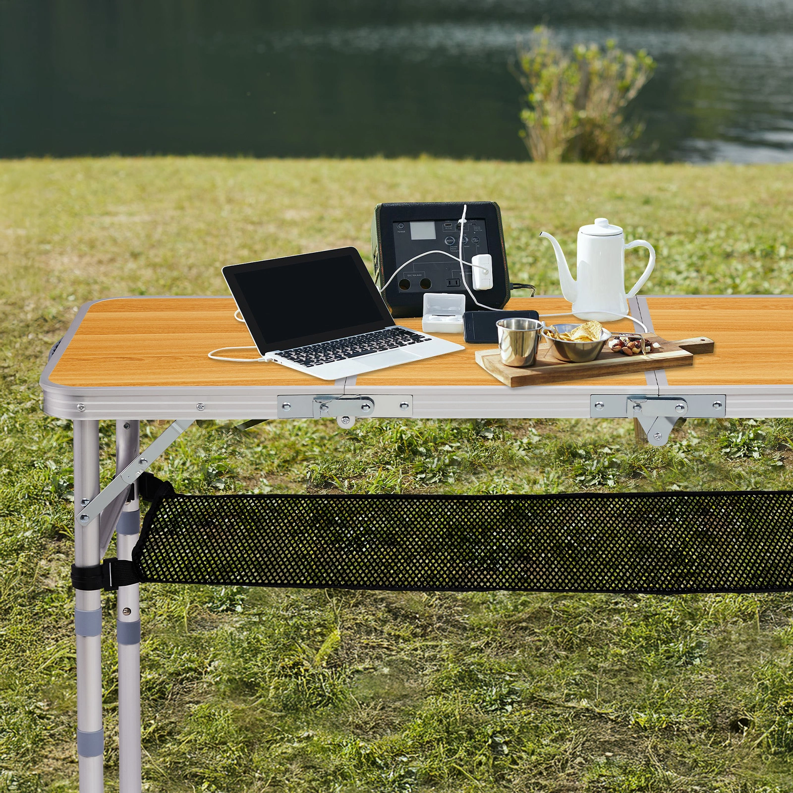 Outdoor Folding Camping Table, 3ft Portable Pinic Table with 3 Adjustable Height, Small Aluminum Foldable Lightweight Patio Side Table with Carry Handle for Outdoor Indoor Hiking Camp BBQ Beach view 5