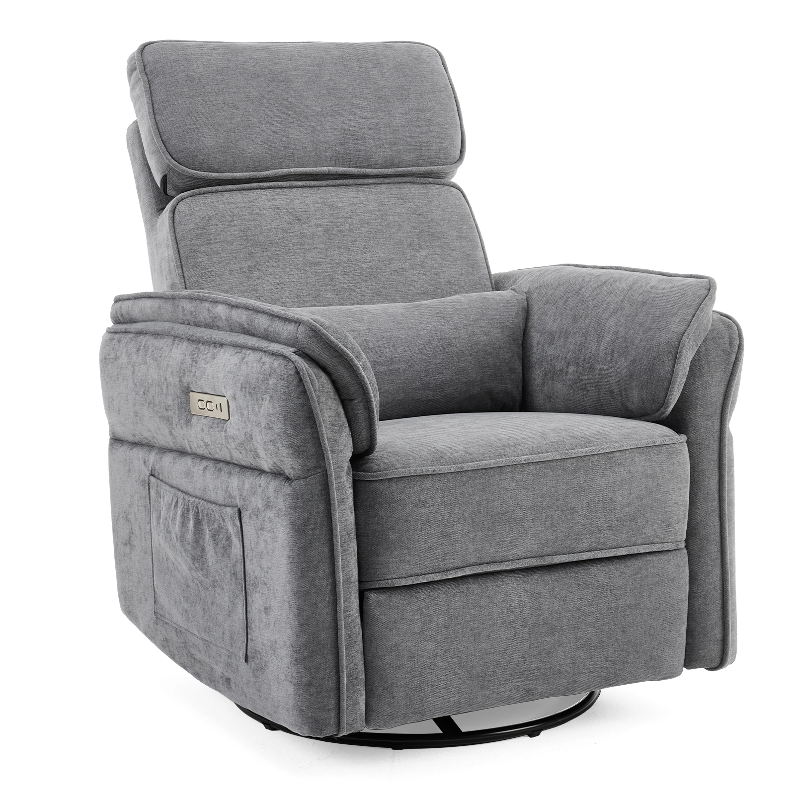 Power Recliner Chair 300° Swivel Rocker Electric Reclining Chair Adjustable Headrest Foldable Armrests 330 Lbs Weight Capacity Chenille Dark Gray Indoor