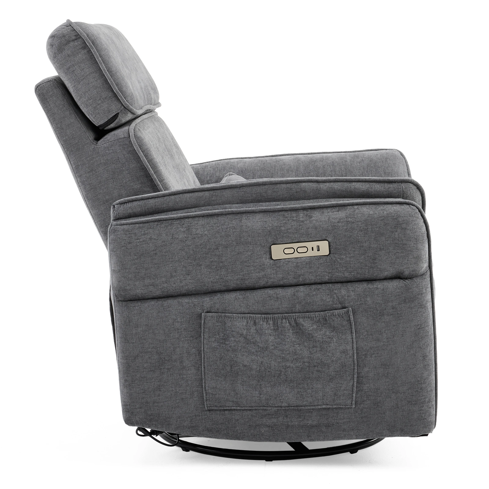 Power Recliner Chair 300° Swivel Rocker Electric Reclining Chair Adjustable Headrest Foldable Armrests 330 Lbs Weight Capacity Chenille Dark Gray Indoor view 3