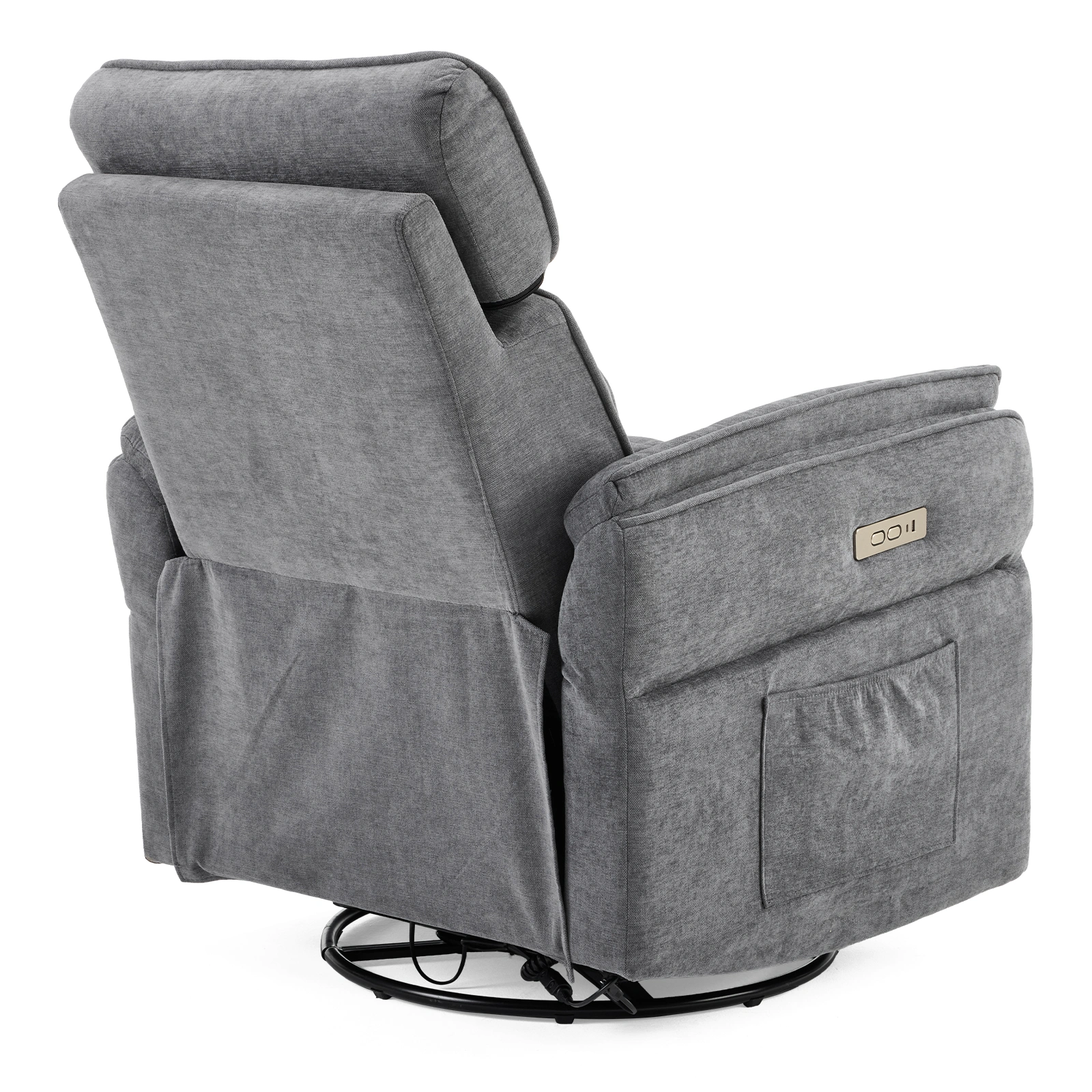 Power Recliner Chair 300° Swivel Rocker Electric Reclining Chair Adjustable Headrest Foldable Armrests 330 Lbs Weight Capacity Chenille Dark Gray Indoor view 4