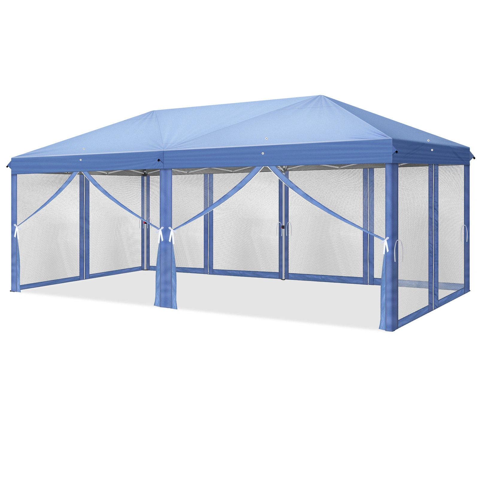 10x20 ft Blue Pop Up Canopy Tent, Instant Folding Shelter with 6 Mesh Panels, 2 Doors & 4 Mesh Windows, 28/22mm Powder Coated Iron Legs, 10x20mm Reinforced Crossbar, 210D Oxford Fabric Outdoor Foldable Canopy with Carry Bag, Without Sandbags view 15