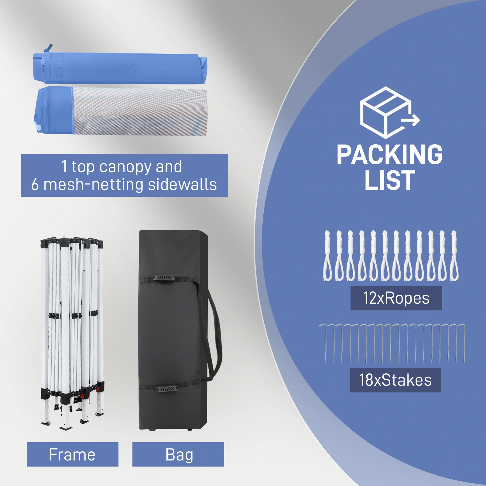 10x20 ft Blue Pop Up Canopy Tent, Instant Folding Shelter with 6 Mesh Panels, 2 Doors & 4 Mesh Windows, 28/22mm Powder Coated Iron Legs, 10x20mm Reinforced Crossbar, 210D Oxford Fabric Outdoor Foldable Canopy with Carry Bag, Without Sandbags view 9