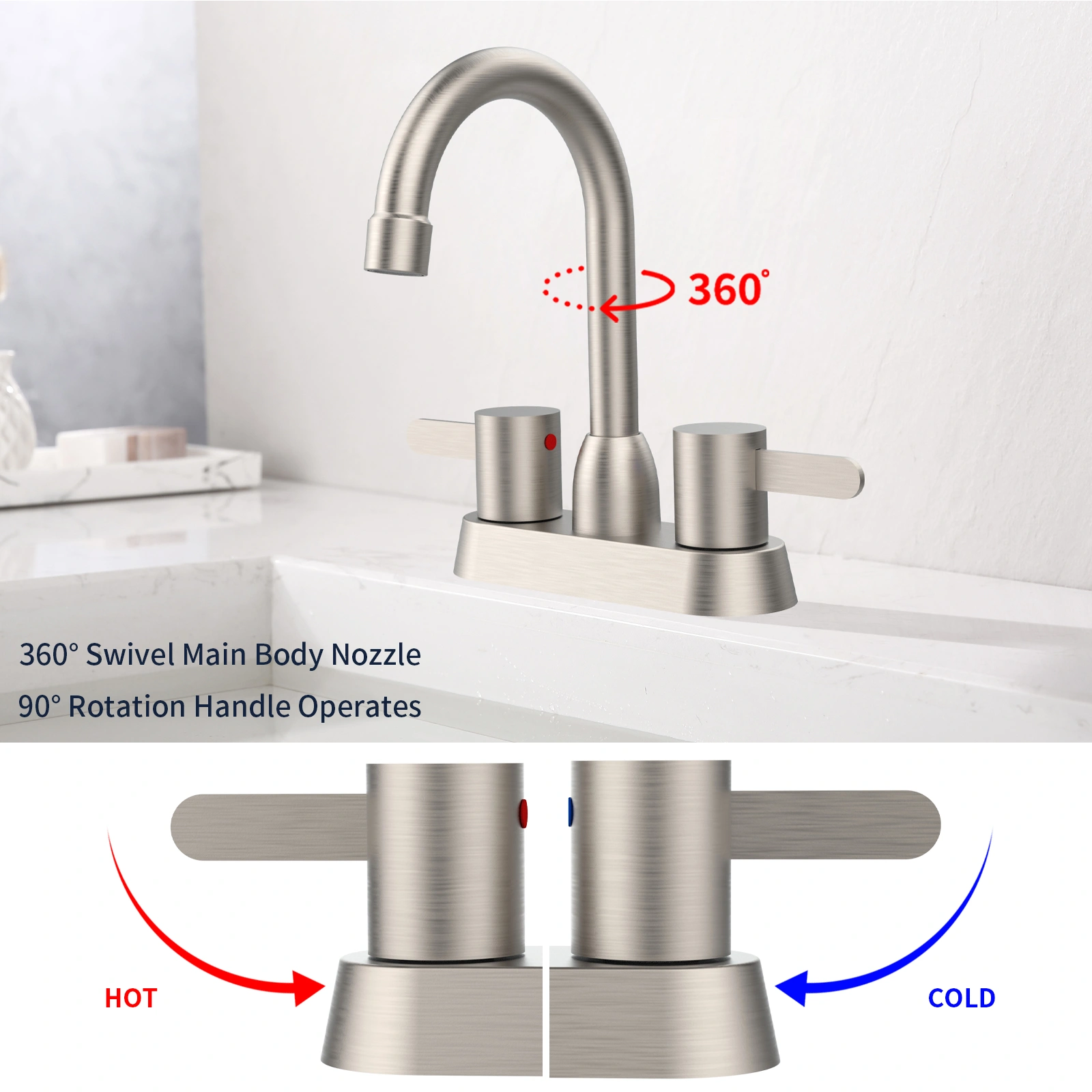 2 Handles Bathroom Sink Faucet, Brushed Nickel Centerset RV Bathroom Faucets for 3 Hole [pop-up drain and hose not included][Unable ship on weekends, TK/TEMU only for pickup, only TX10643 warehouse supports GOFO] view 3