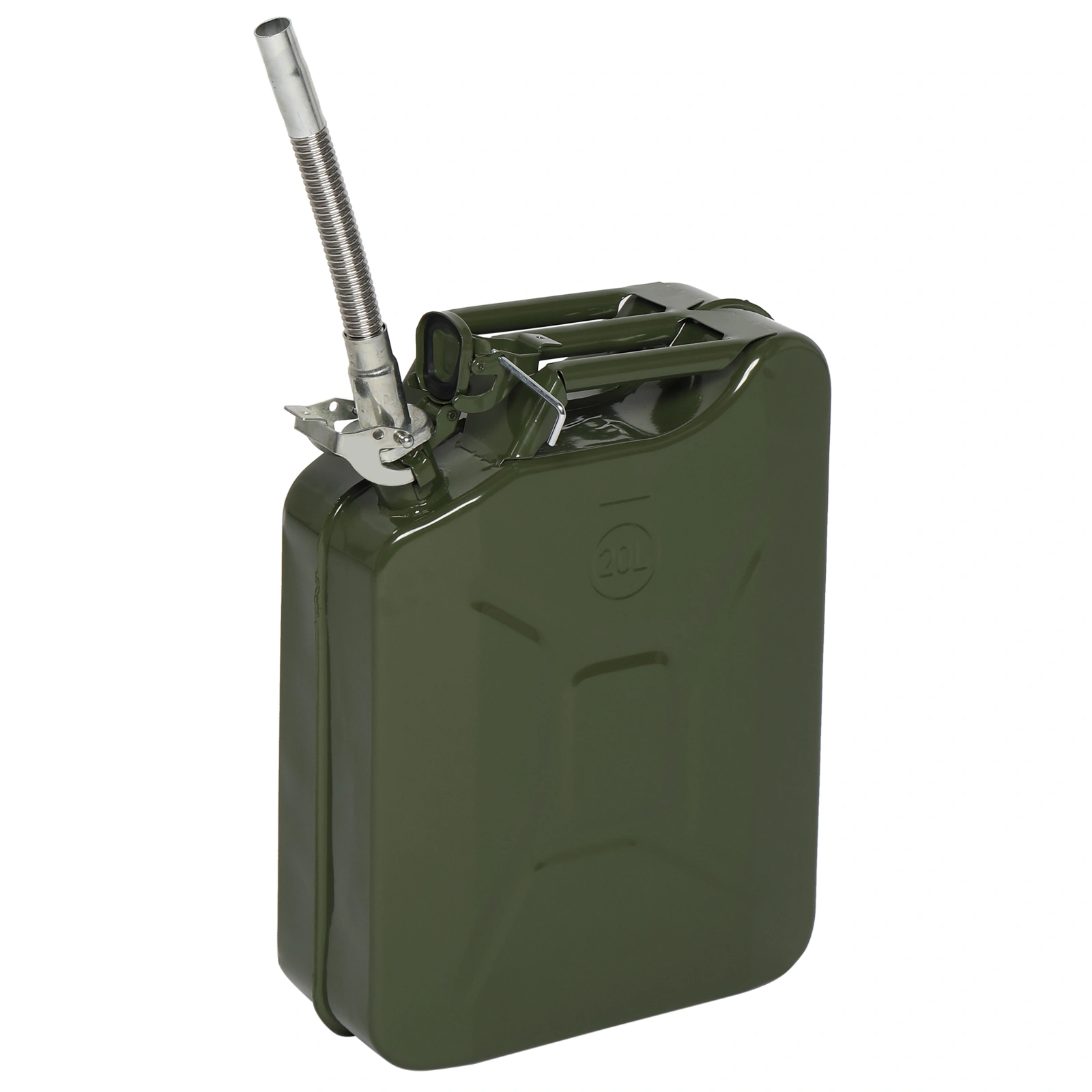 20L Jerry Can Fuel Storage Container - 0.6mm Steel British Style Pour Tube for Petrol Diesel, Army Green