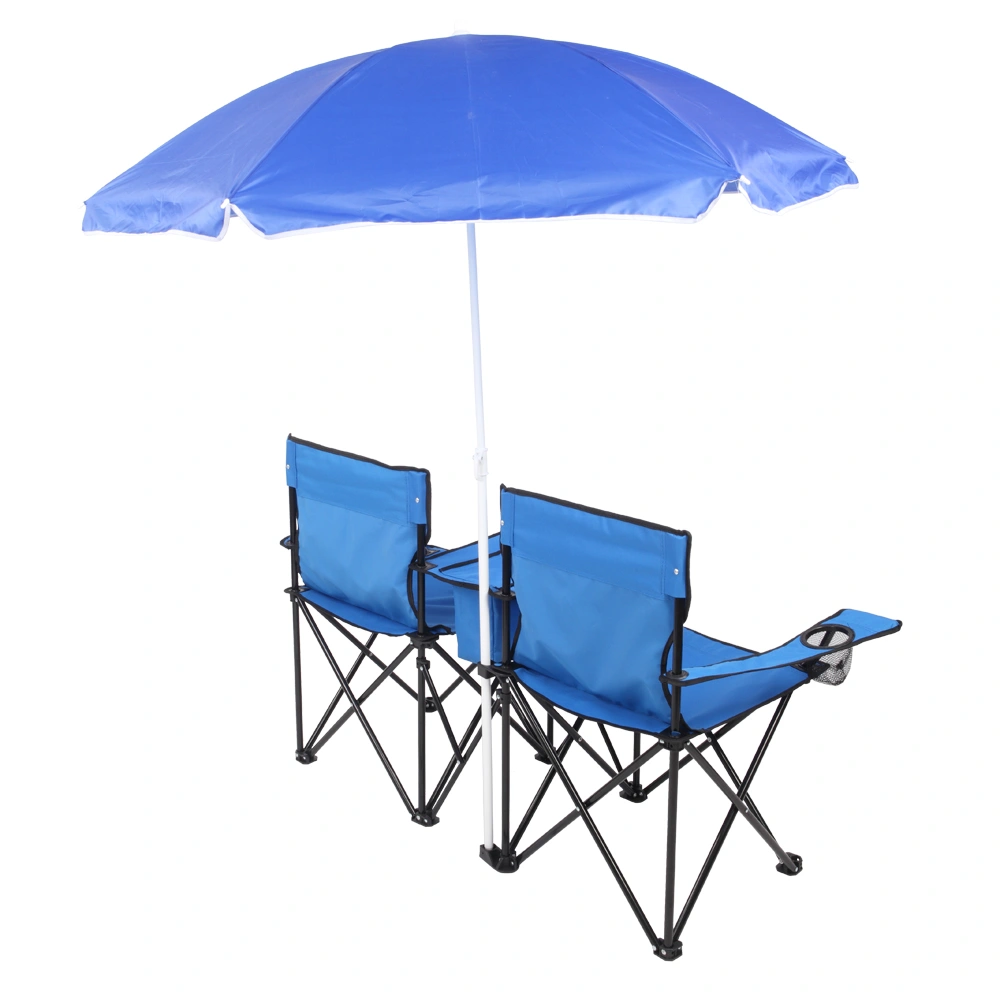 Portable Outdoor 2-Seat Folding Chair with Removable Sun Umbrella Blue view 10