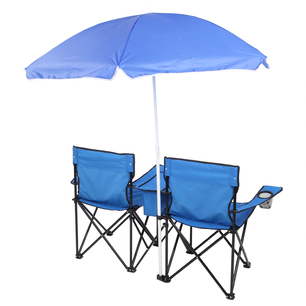 Portable Outdoor 2-Seat Folding Chair with Removable Sun Umbrella Blue view 12
