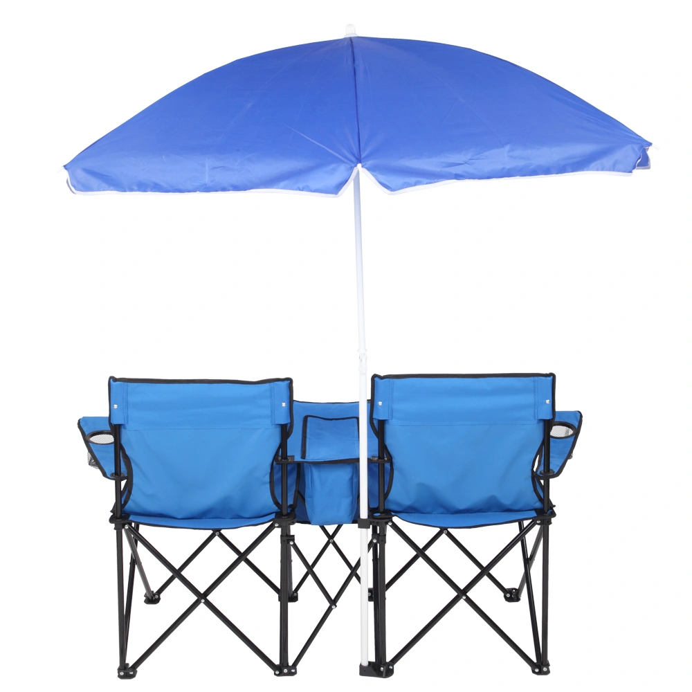 Portable Outdoor 2-Seat Folding Chair with Removable Sun Umbrella Blue view 13