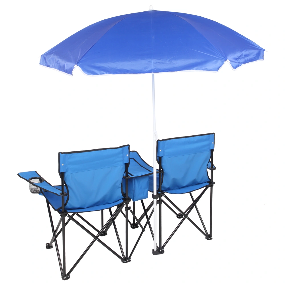 Portable Outdoor 2-Seat Folding Chair with Removable Sun Umbrella Blue view 14