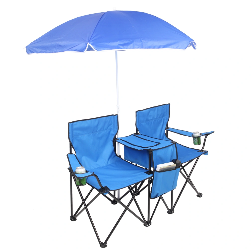 Portable Outdoor 2-Seat Folding Chair with Removable Sun Umbrella Blue view 15