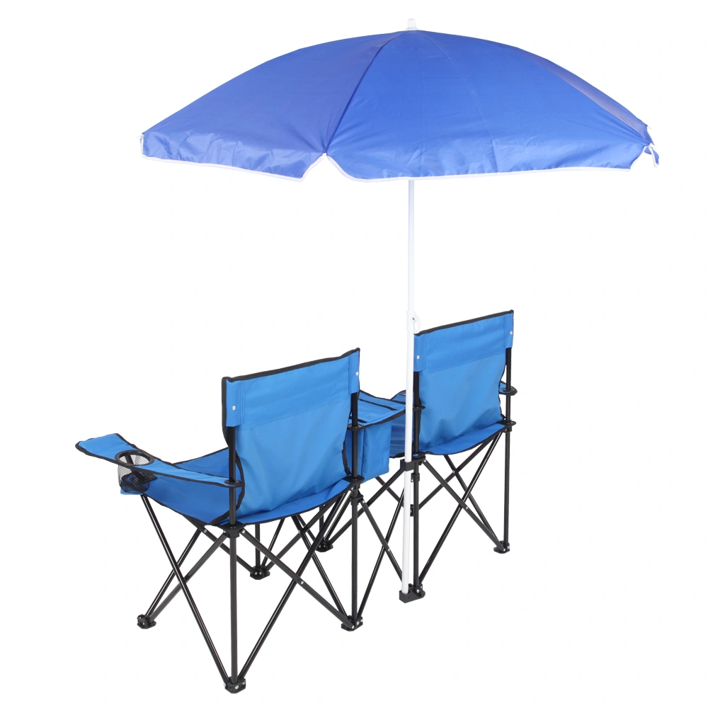 Portable Outdoor 2-Seat Folding Chair with Removable Sun Umbrella Blue view 17