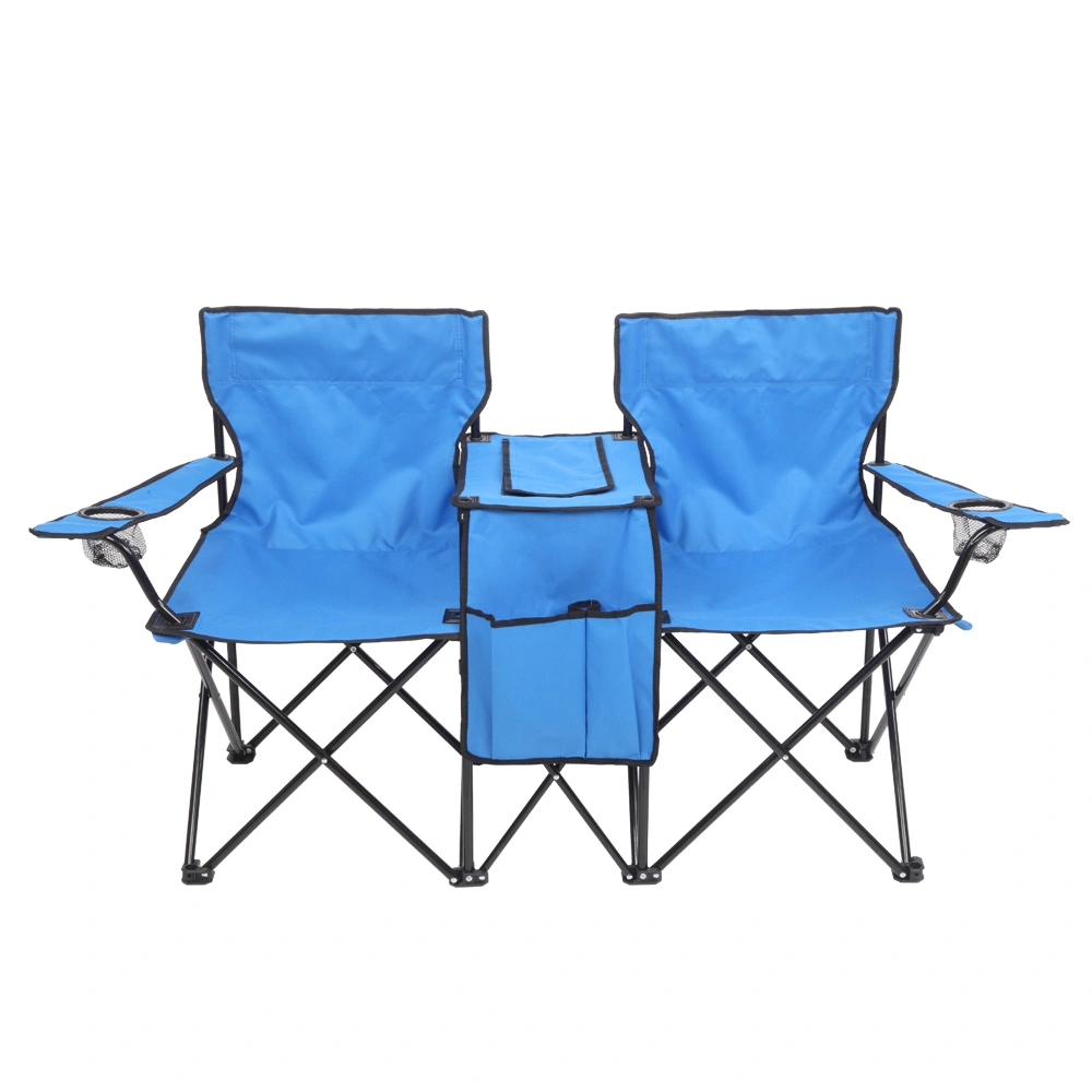 Portable Outdoor 2-Seat Folding Chair with Removable Sun Umbrella Blue view 20