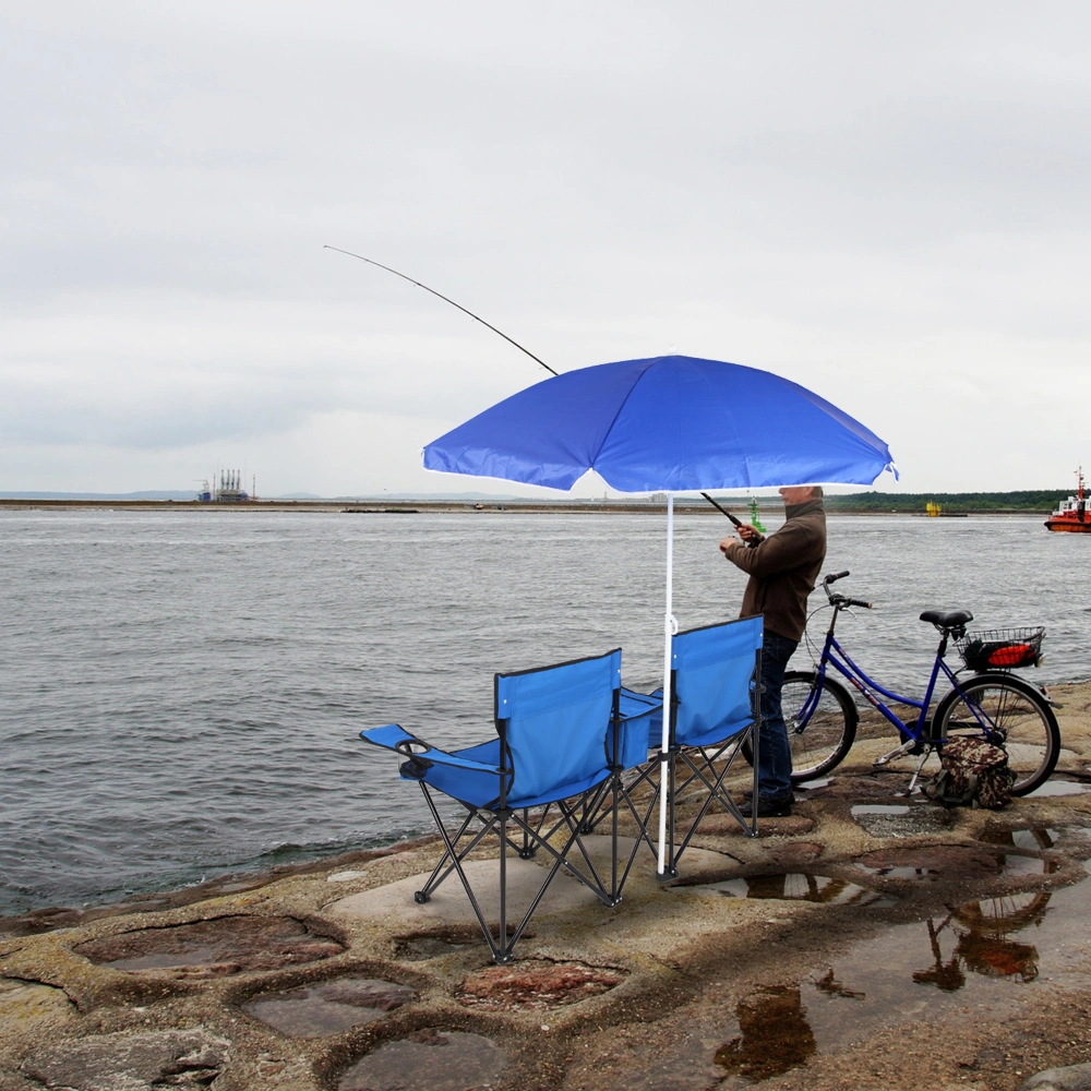 Portable Outdoor 2-Seat Folding Chair with Removable Sun Umbrella Blue view 45