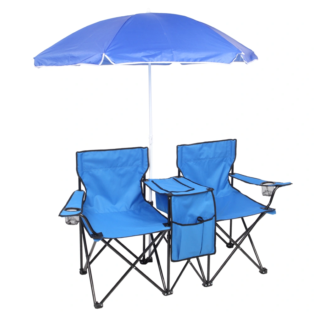 Portable Outdoor 2-Seat Folding Chair with Removable Sun Umbrella Blue view 9
