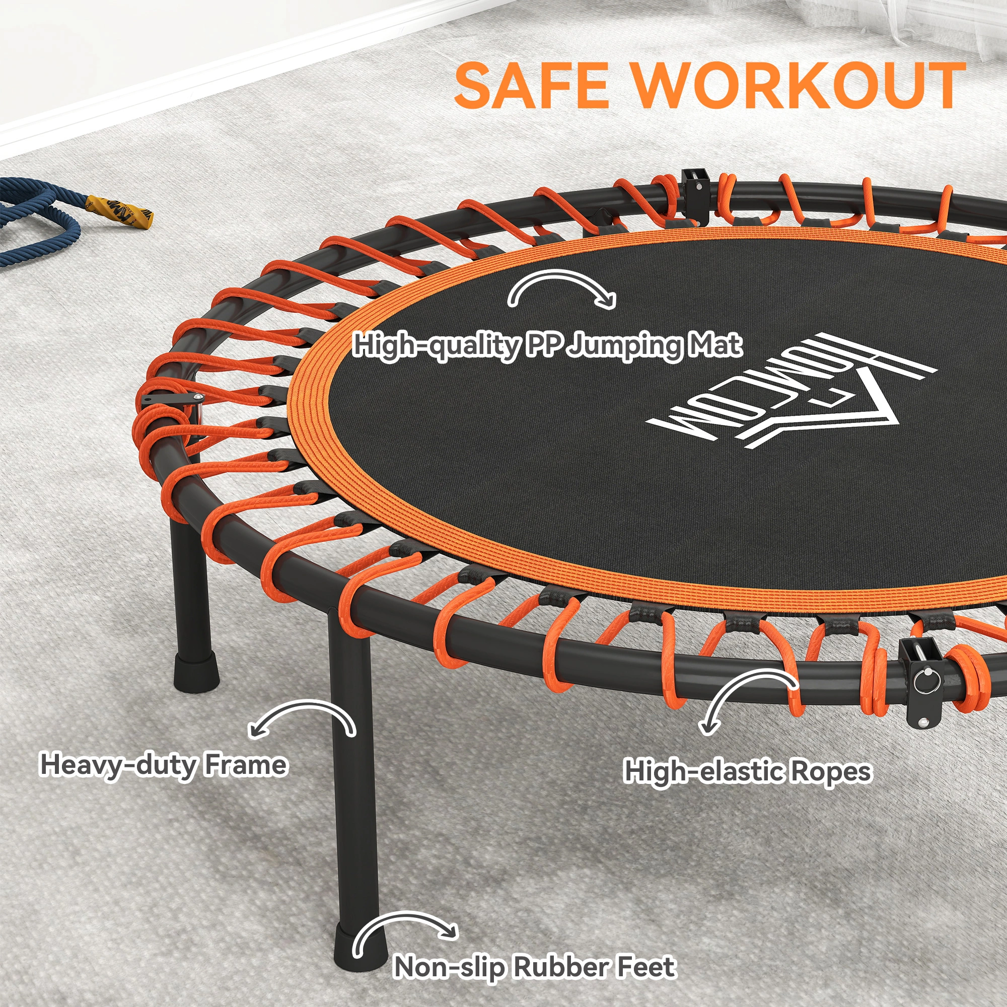 Mini Exercise Trampoline with Handle, Folding Fitness Rebounder Bounce Bed for Home Gym view 3