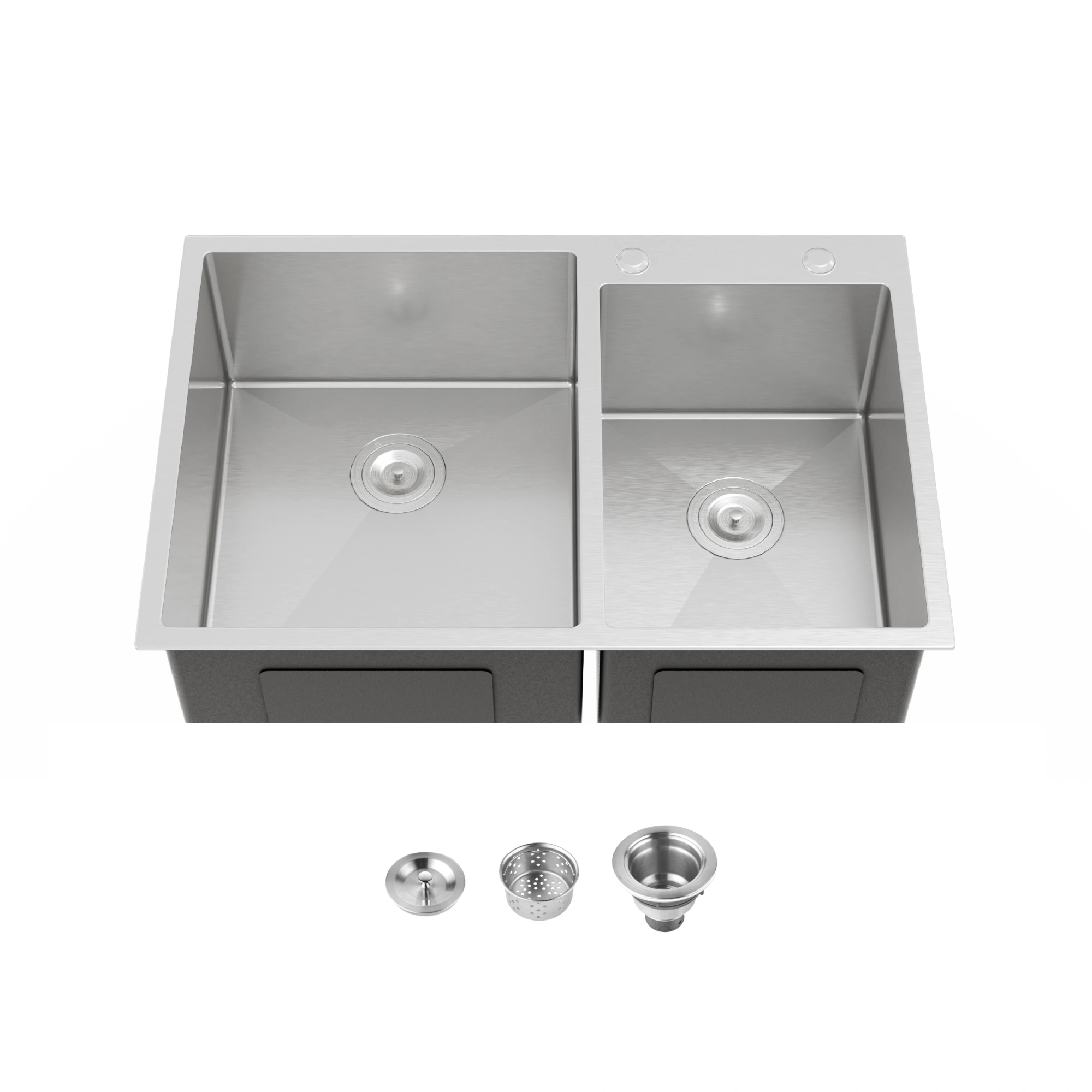 33x19 Inch Double Bowl Kitchen Sink, Handmade Overmount Undermount Stainless Steel Sink, Dark Gray, Fits 33 Inch Cabinet, Sink Only