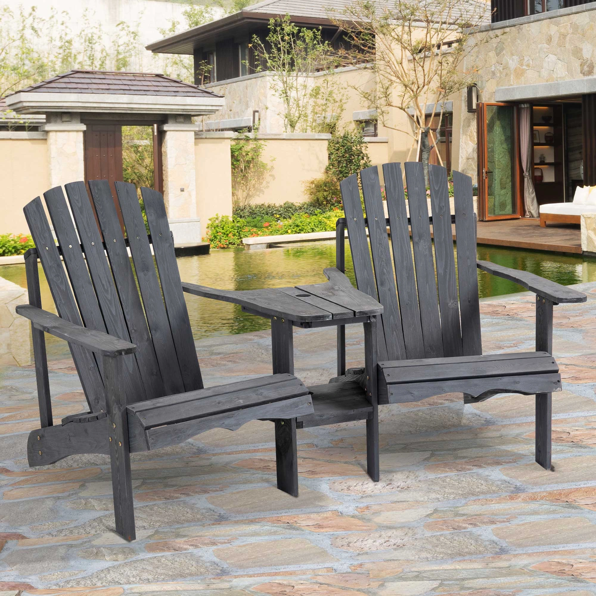 3-Piece Tavern Table and Chair Set, Round Pub Height Dining Table with 2 Stools, Metal Frame Cafe Bistro Set for Kitchen, Bar, Living Room, Gunmetal Gray
