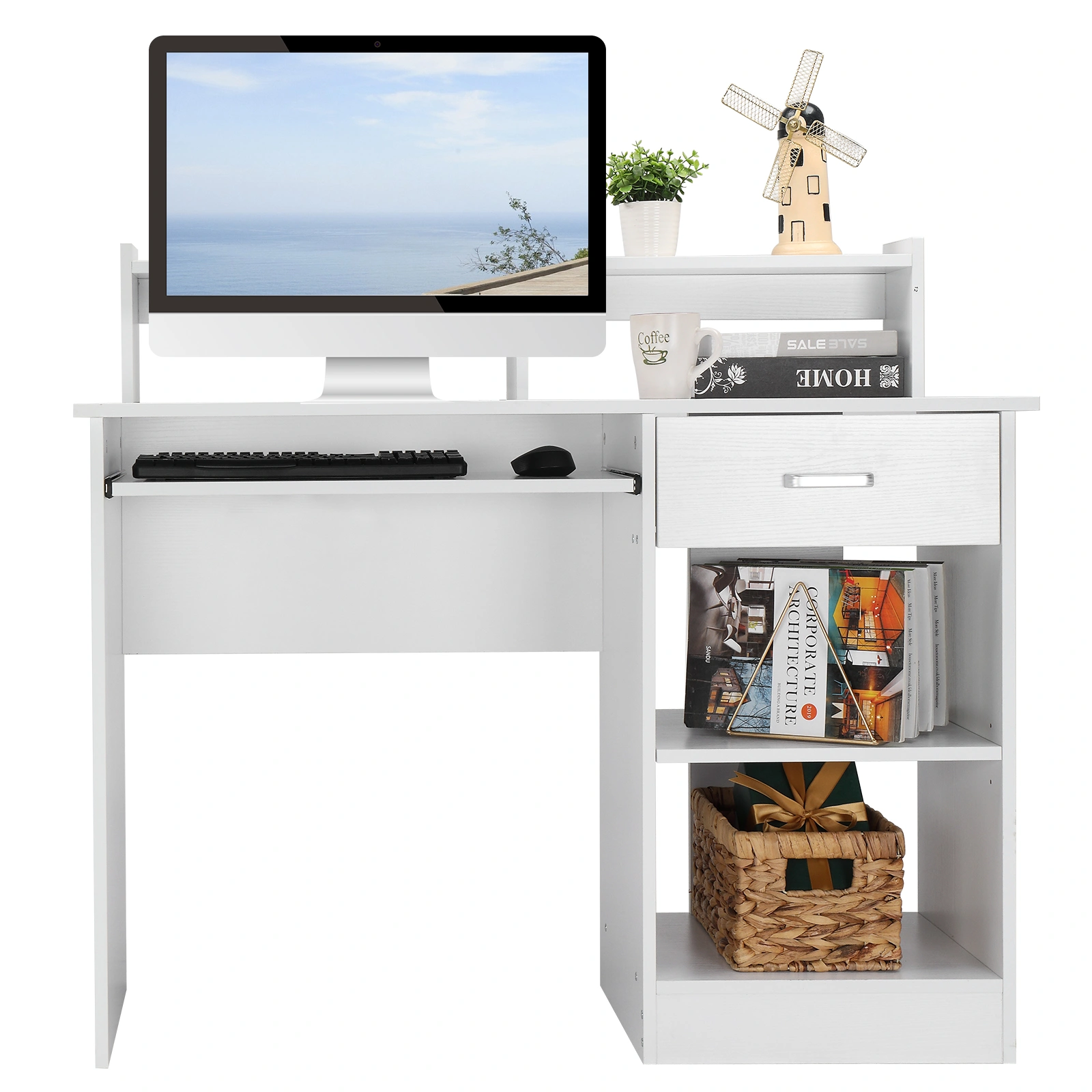 White Modern E1 15MM Chipboard Computer Desk - Compact Writing Office Study Table