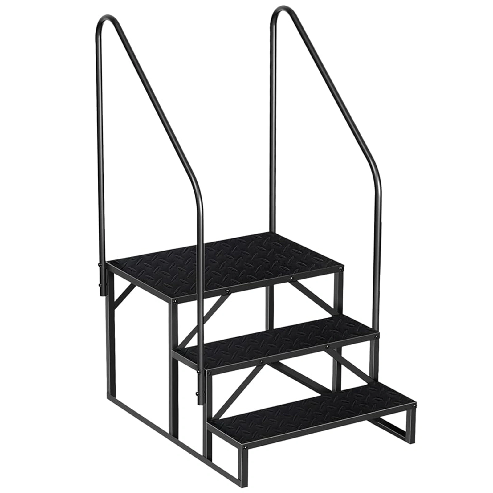3-Step Pool Ladder with Dual Handrails, 660 lb Capacity Above Ground Swimming Pool Steps, Anti-Slip RV Mobile Home Stairs, Heavy Duty Safety Ladder