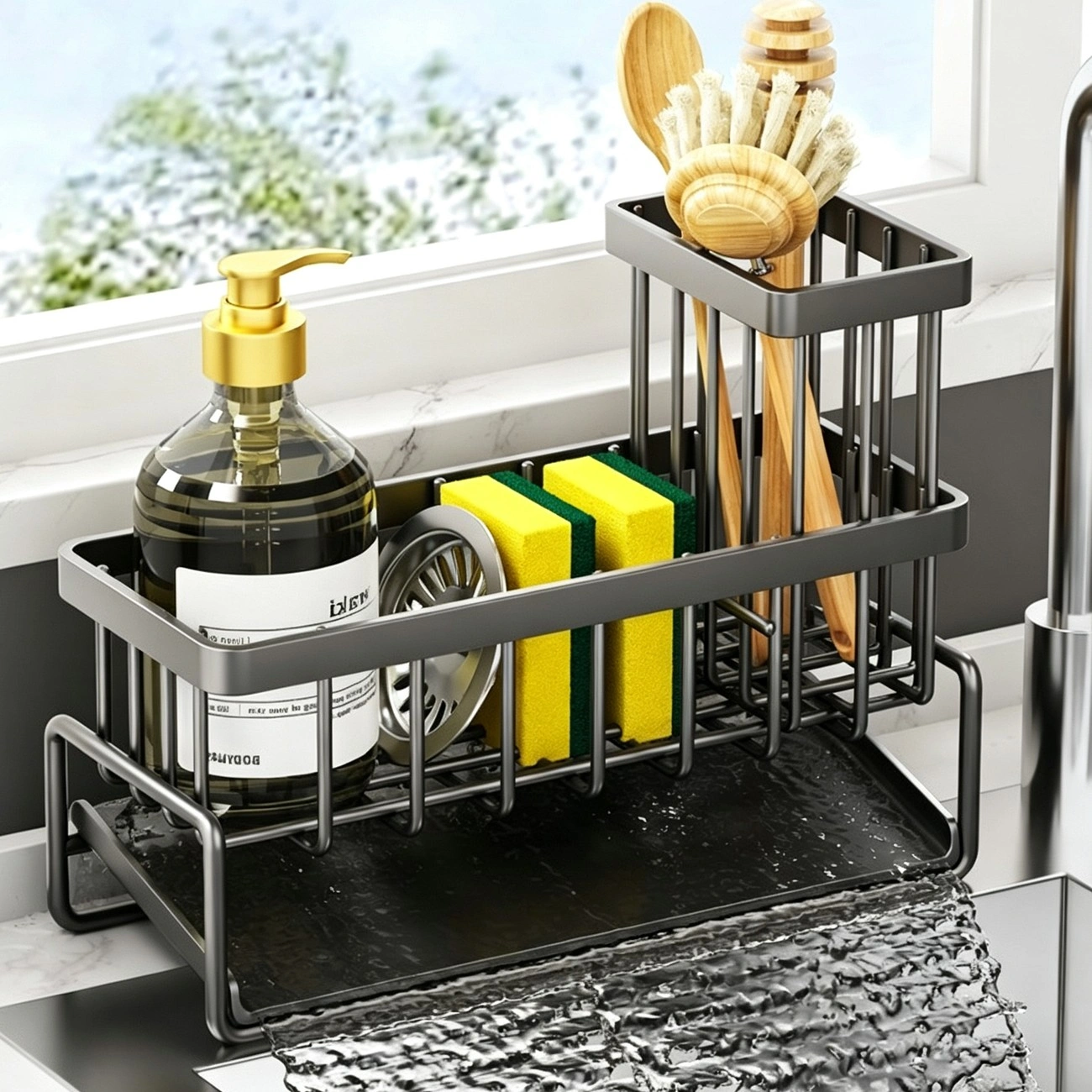 Stainless Steel Kitchen Sink Caddy Basket, Drain Rack Organizer, Dishcloth & Sponge Holder, US Shipping view 4
