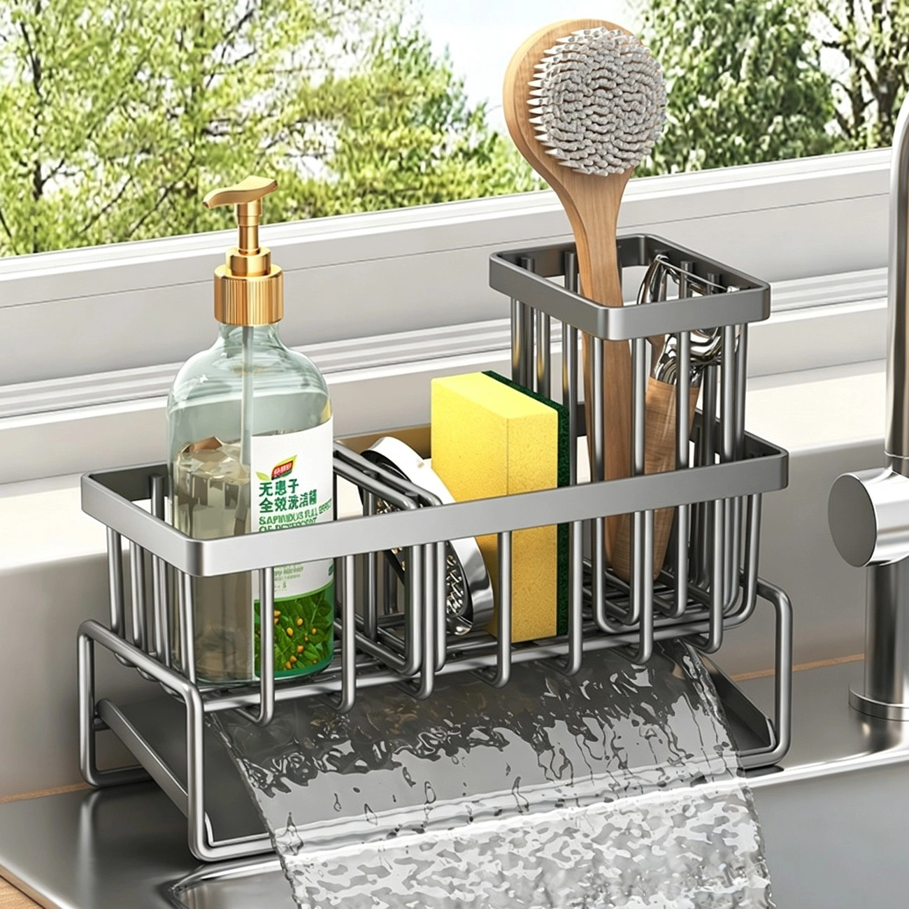 Stainless Steel Kitchen Sink Caddy Basket, Drain Rack Organizer, Dishcloth & Sponge Holder, US Shipping view 5
