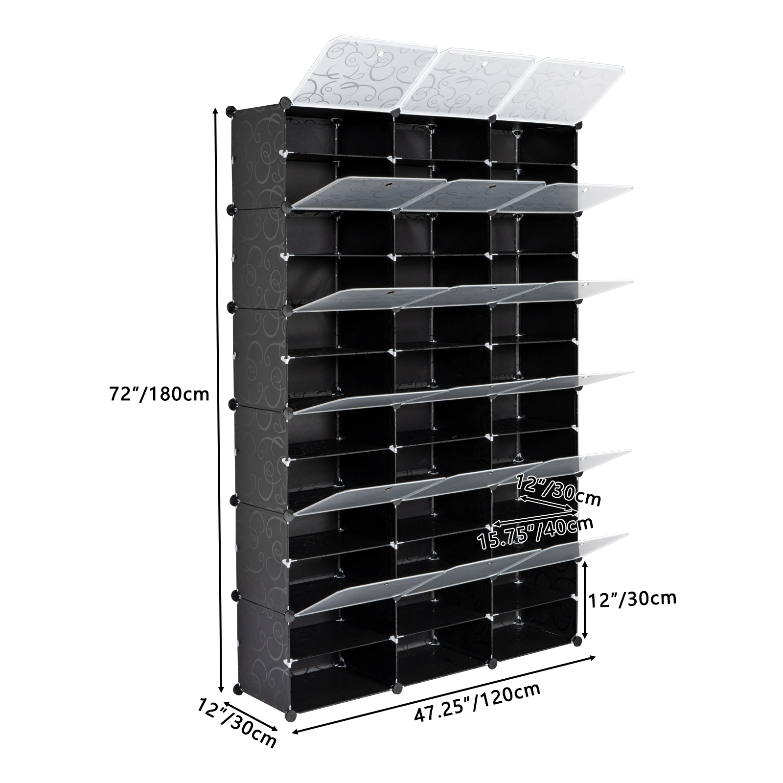 12-Tier Portable 72 Pair Shoe Rack Organizer 36 Grids Tower Shelf Storage Cabinet Stand Expandable for Heels, Boots, Slippers, Black view 13