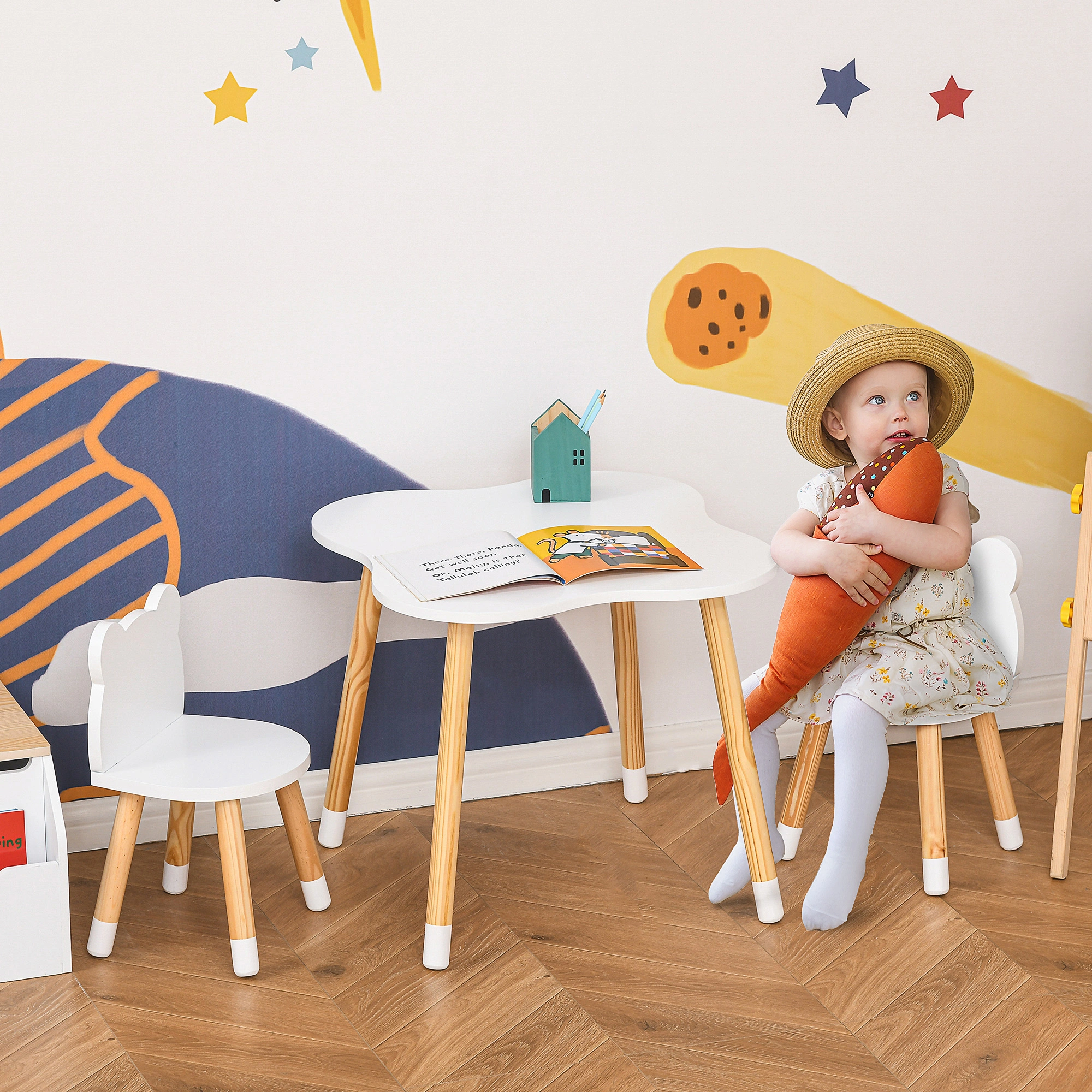 Kids Study Desk and Chair Set - Adjustable Height Table and Stool for Home School Learning