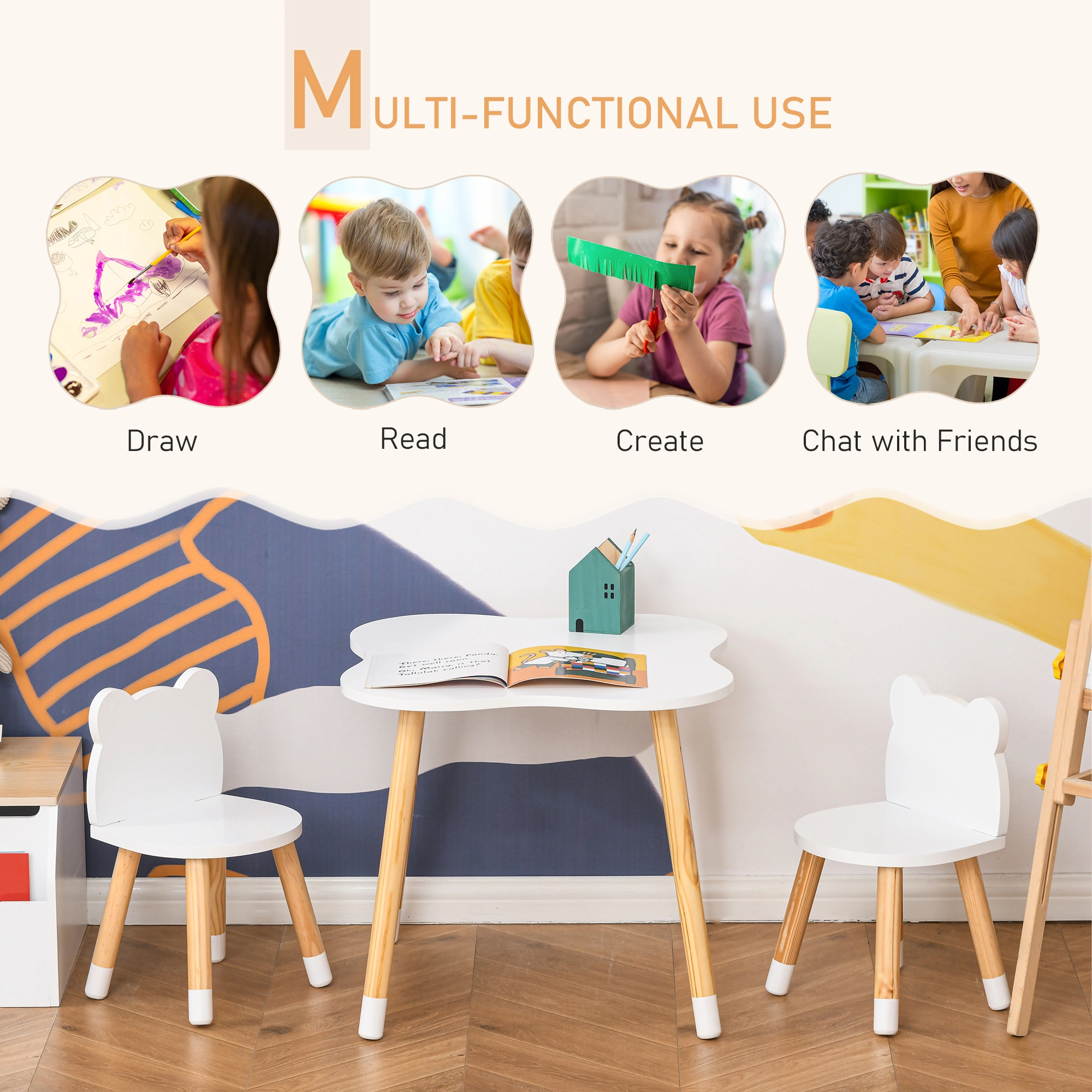 Kids Study Desk and Chair Set - Adjustable Height Table and Stool for Home School Learning view 3