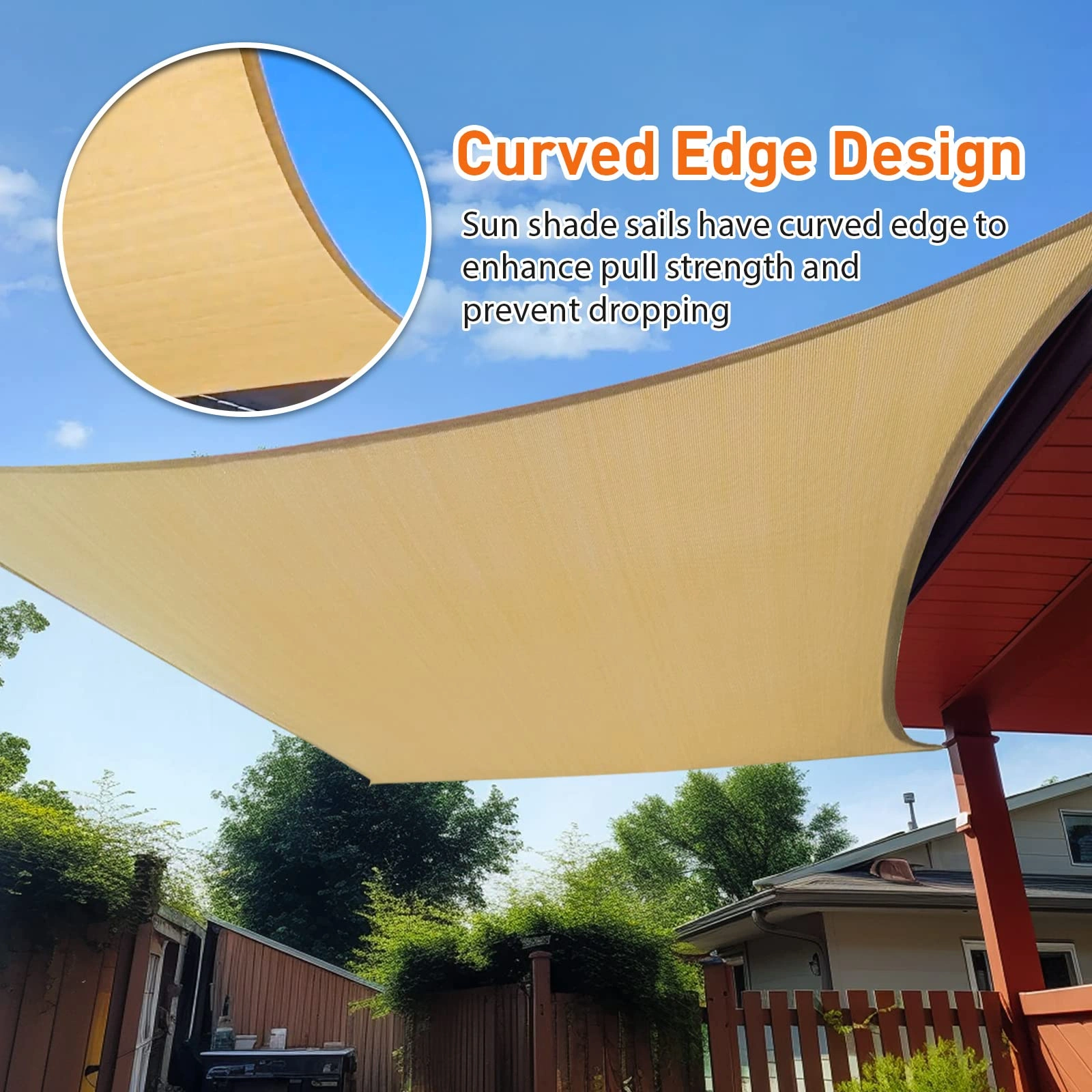 6'X8' sand-colored HDPE sunshade sail view 4