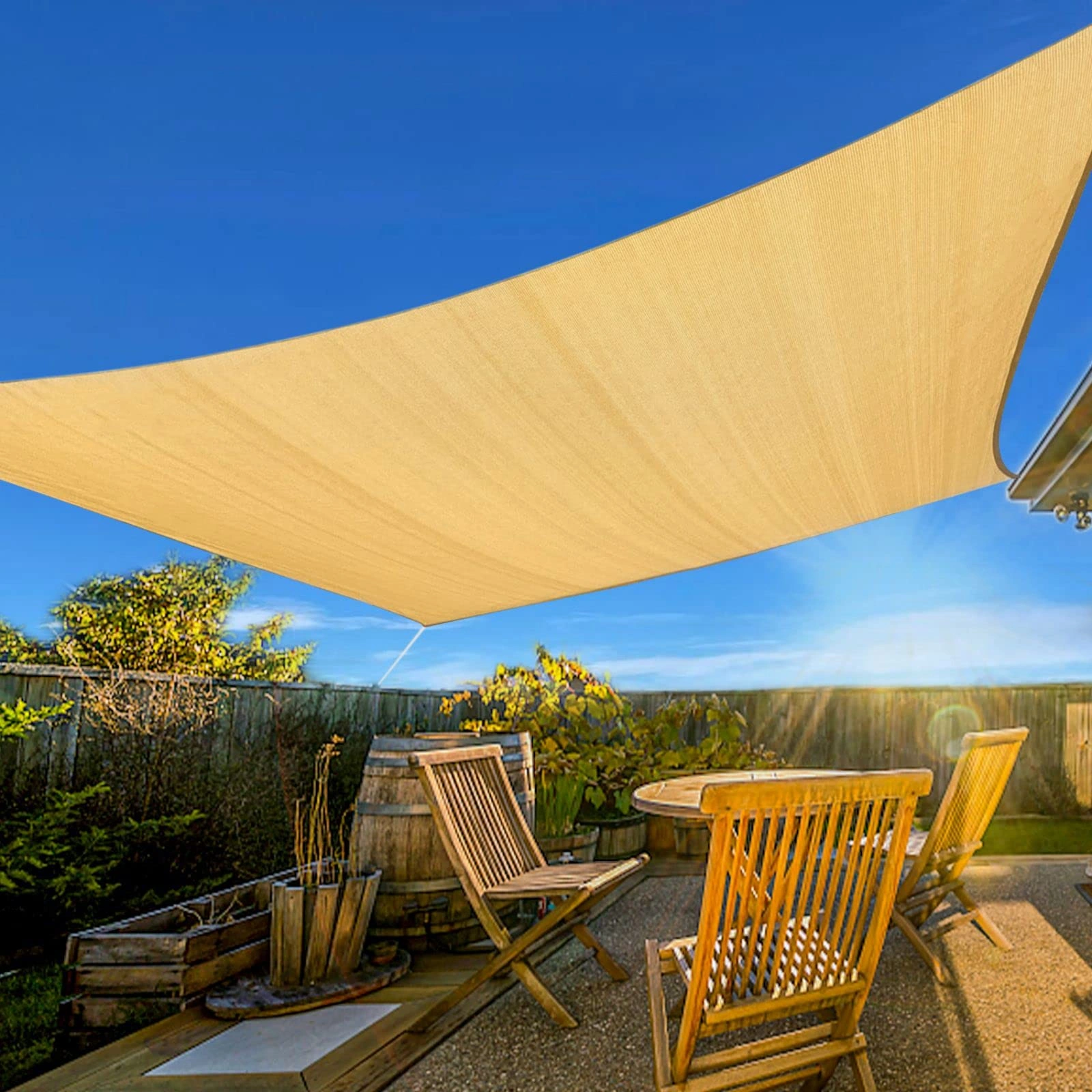6'X8' sand-colored HDPE sunshade sail view 7