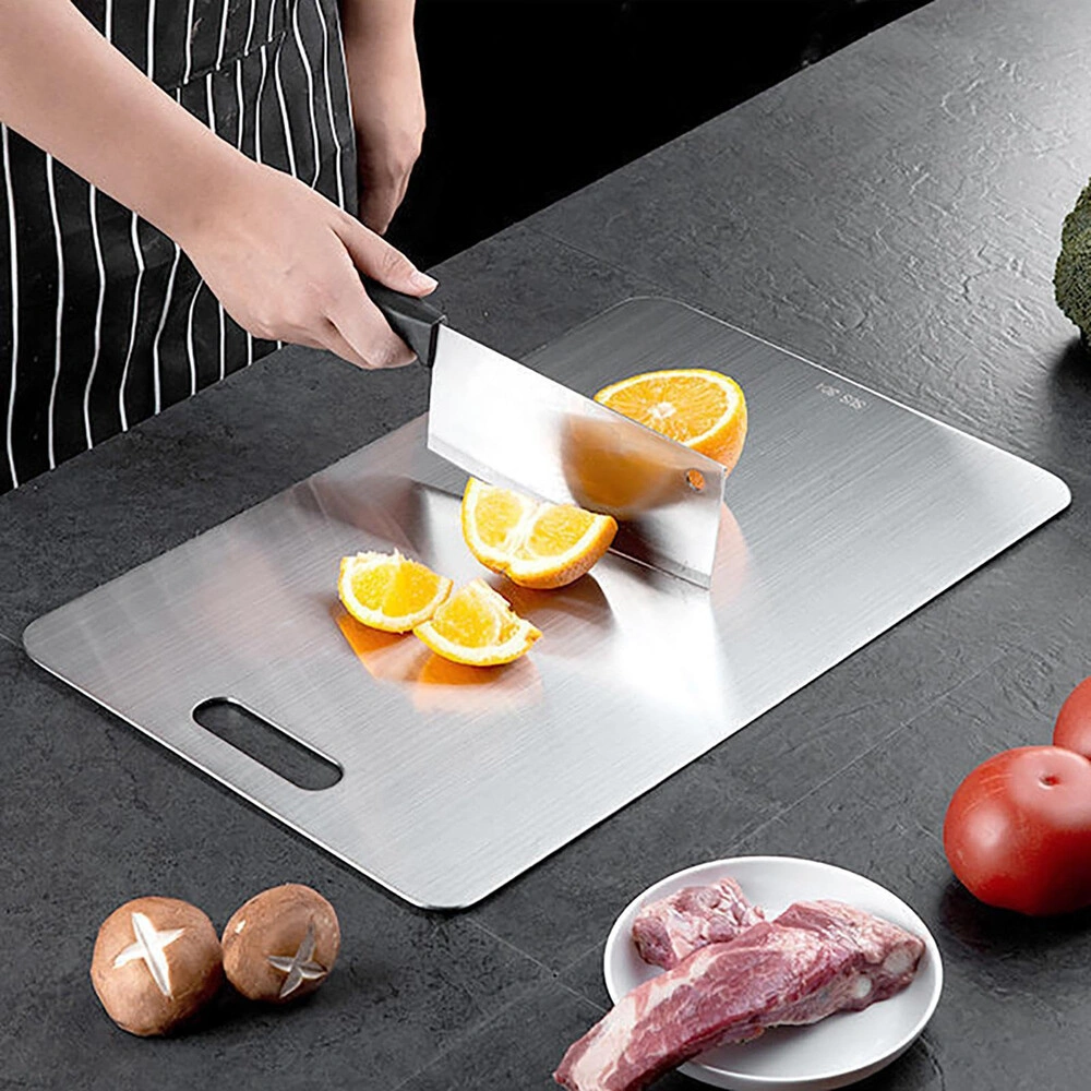 Double-Sided Stainless Steel Cutting Board, Heavy Duty Chopping Board for Kitchen & Camping view 2