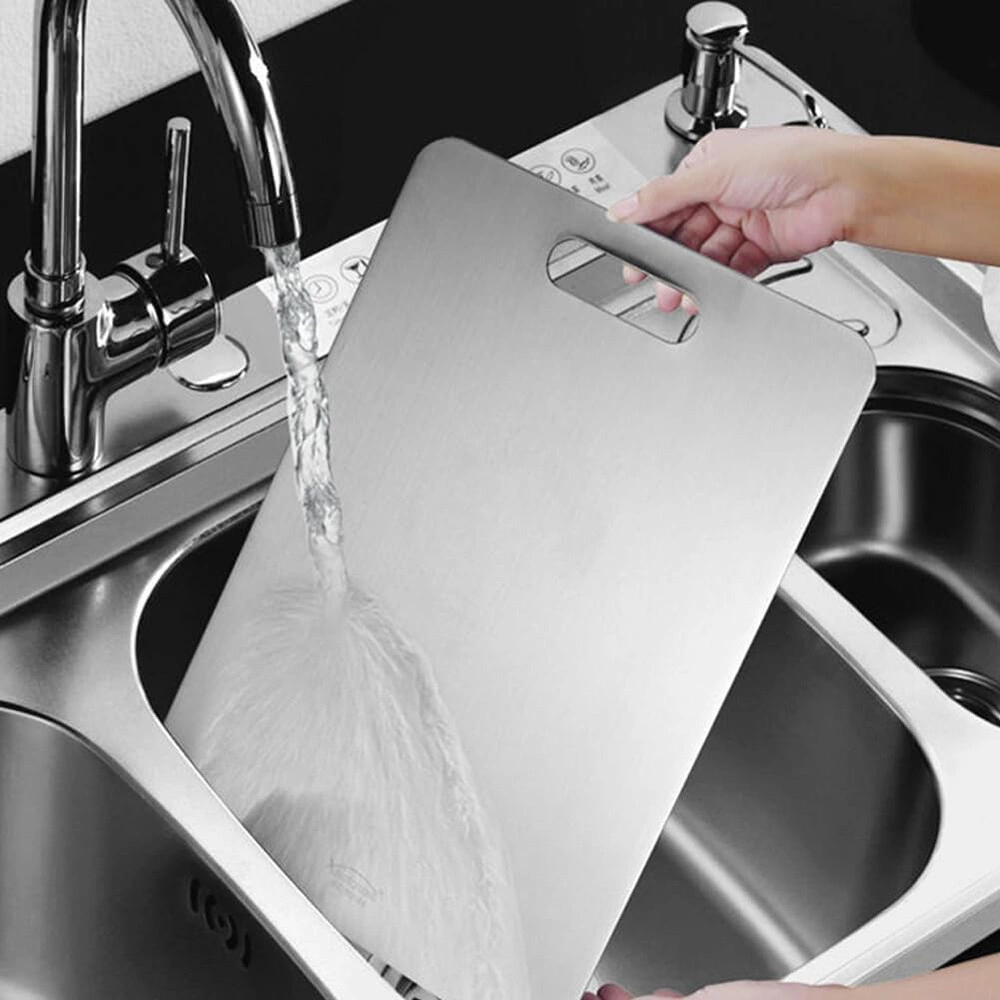 Double-Sided Stainless Steel Cutting Board, Heavy Duty Chopping Board for Kitchen & Camping view 5