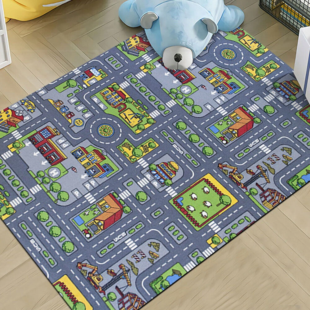 Kids Play Mat Road Map Town City Car Rug, Interactive Children's Village Floor Mat, 80 x 120cm view 3