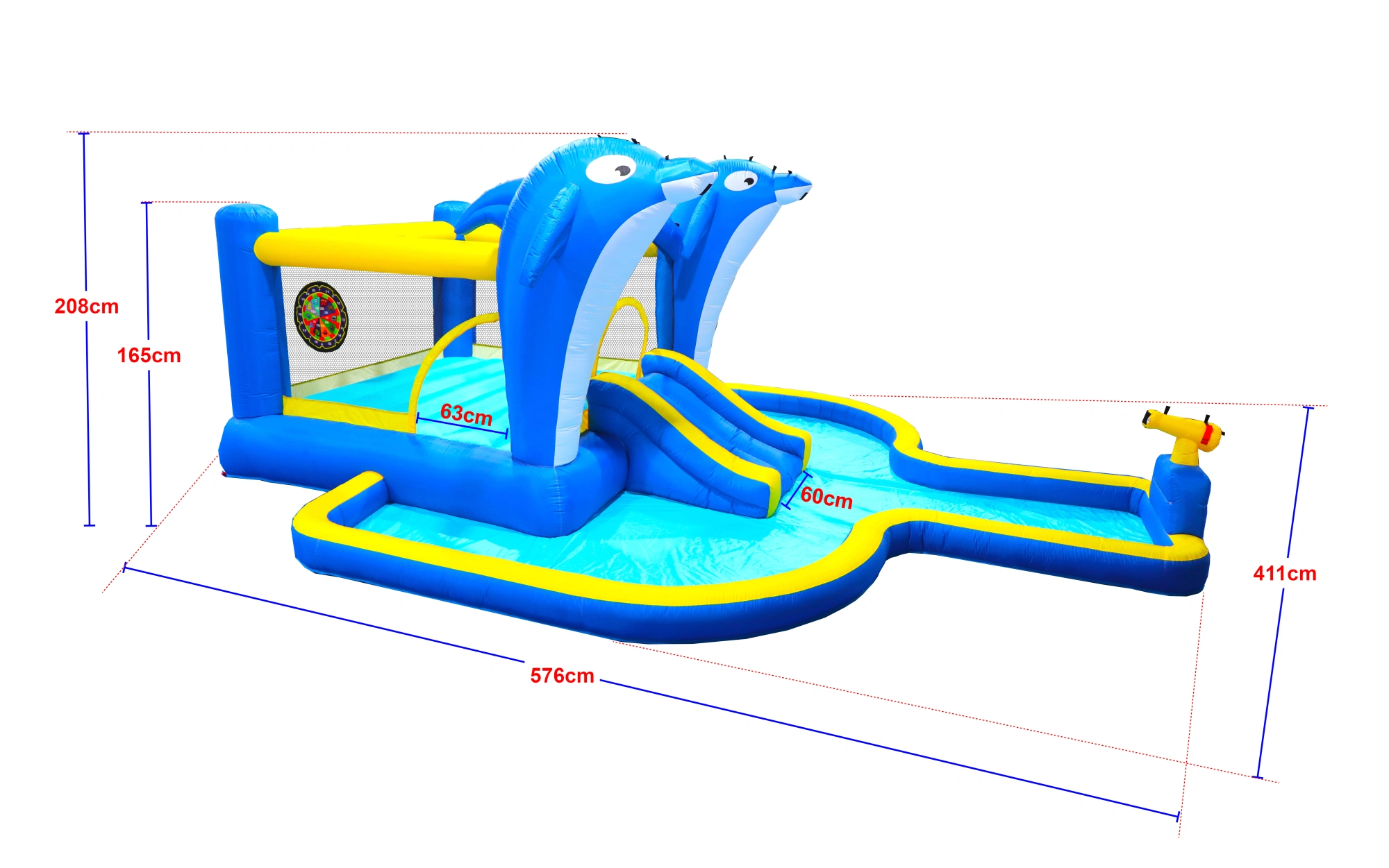 8 in 1 Inflatable Water Park Slide, Bounce House with Trampoline, Dolphin Sprinkler, Target Game, Water Gun & Basketball for Outdoor Garden view 3