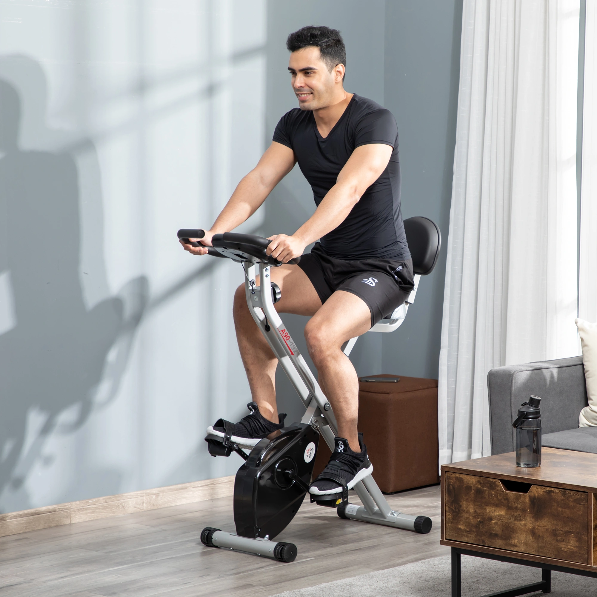 Portable Exercise Pedal Bike with Resistance Bands, Foldable Indoor Cycling Machine for Home Office Leg Workouts