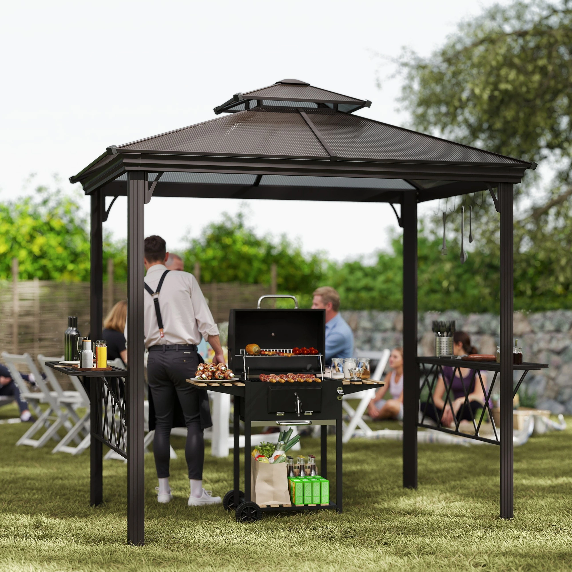 Outdoor Barbecue Cooking Pergola Grill Gazebo with Heater Bracket