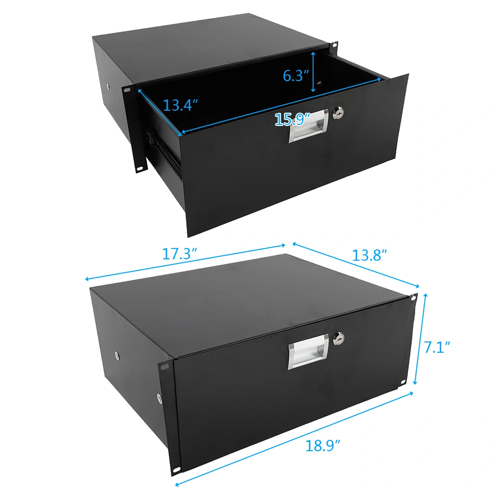 19" 4U Steel Plate DJ Drawer Equipment Cabinet with Keys Black view 2