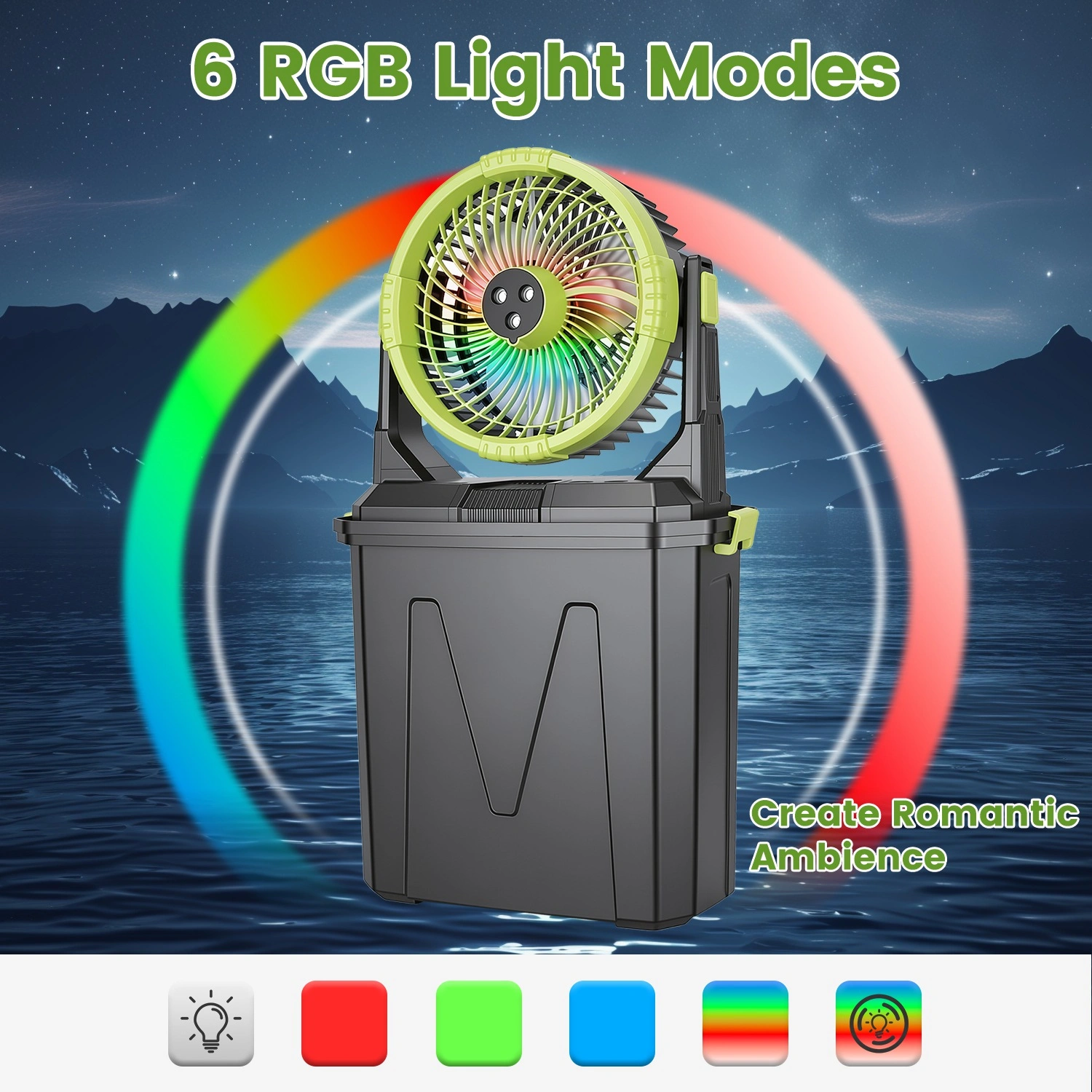 5-in-1 Rechargeable Misting Cooling Fan with 20000mAh Power Bank, 10L Large Water Tank 4 Mist Modes 4 Wind Speeds, RGB Night Light Timer Remote Control Portable Water Fan for Camping Patio RV Bedroom view 13