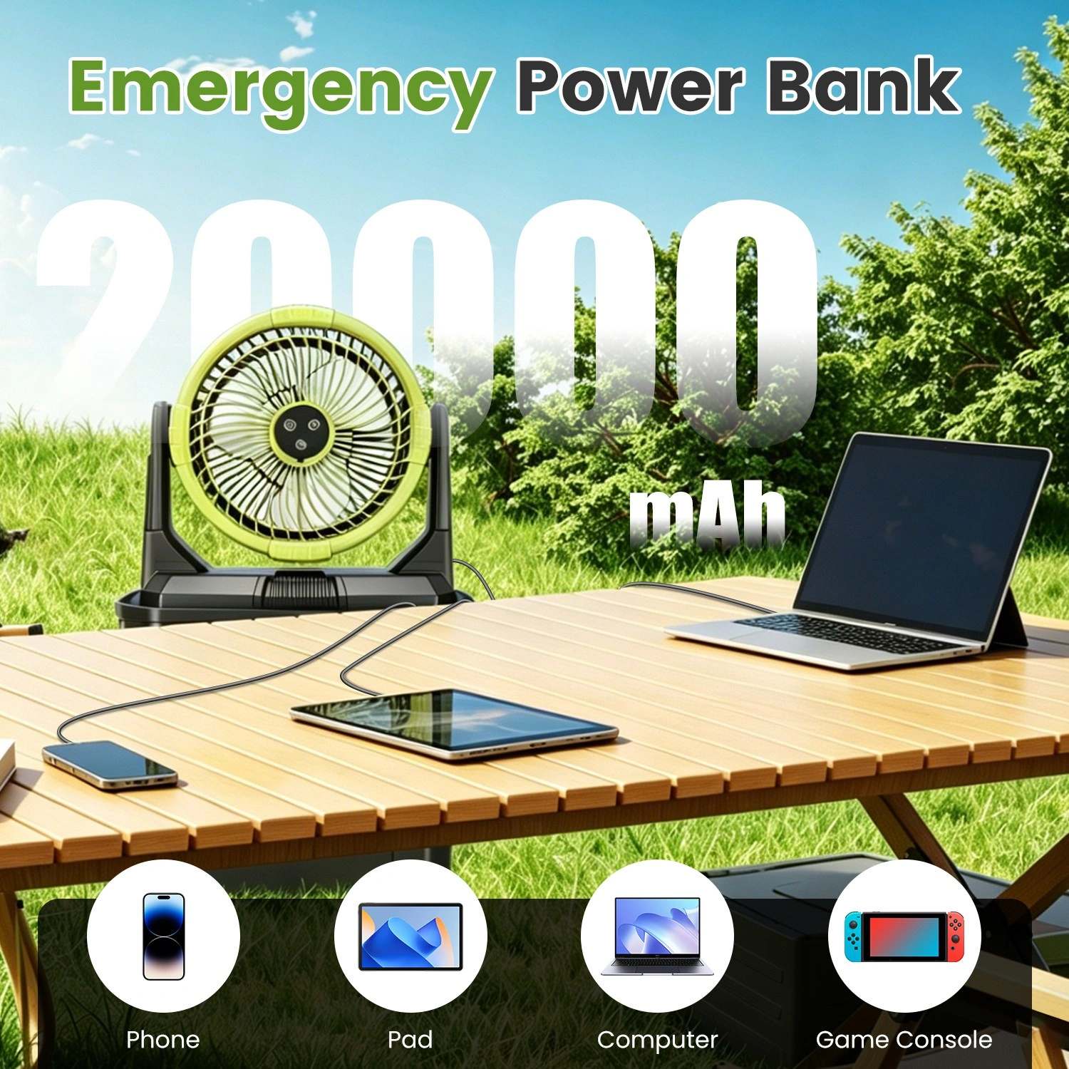 5-in-1 Rechargeable Misting Cooling Fan with 20000mAh Power Bank, 10L Large Water Tank 4 Mist Modes 4 Wind Speeds, RGB Night Light Timer Remote Control Portable Water Fan for Camping Patio RV Bedroom view 15