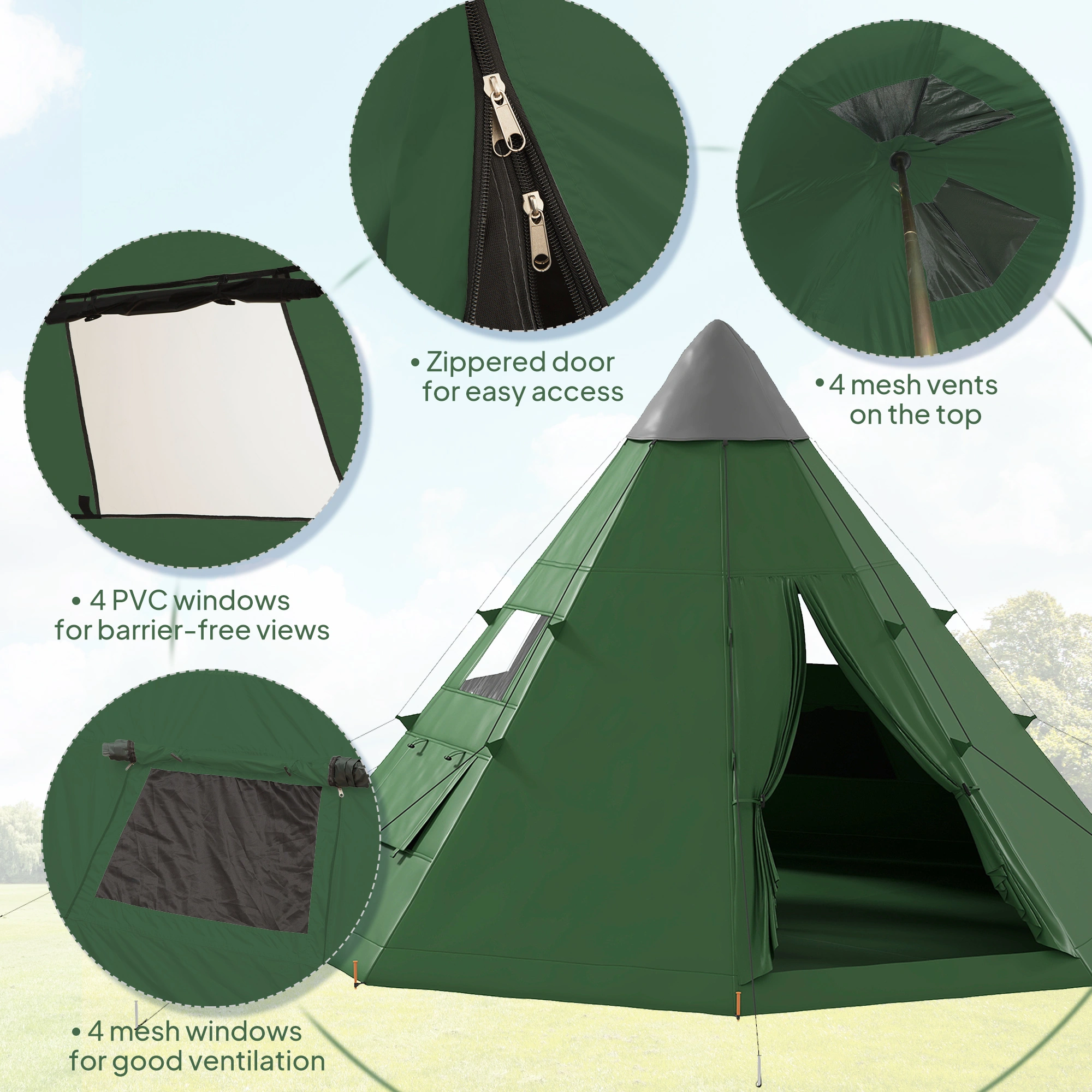 Camping Tent 3-4 Person, Waterproof Family Tent with Easy Setup, Vestibule & Carry Bag view 2
