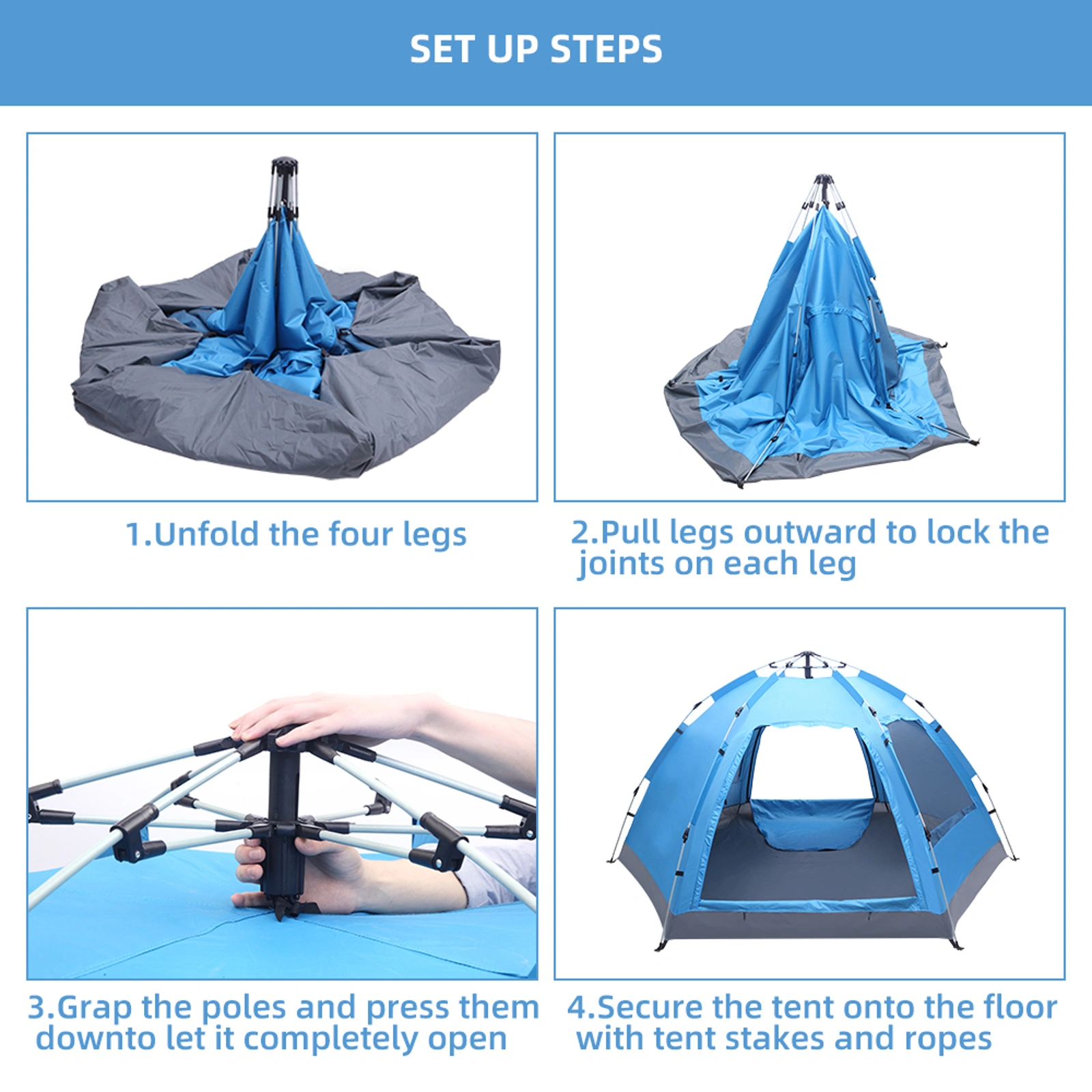 3-4 Person Automatic Family Tent Instant Pop Up Waterproof for Camping Hiking Travel Outdoor Activities view 12