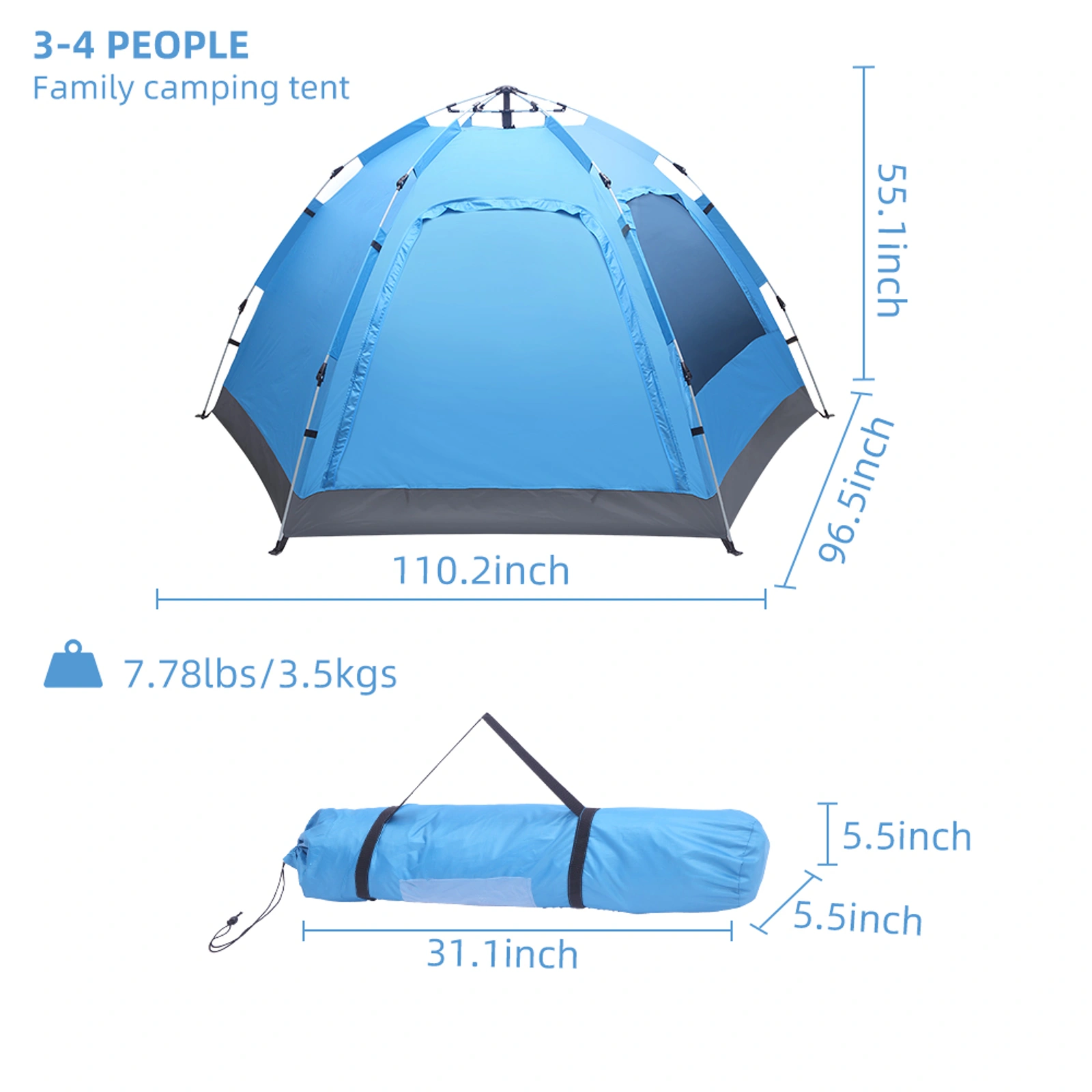 3-4 Person Automatic Family Tent Instant Pop Up Waterproof for Camping Hiking Travel Outdoor Activities view 7