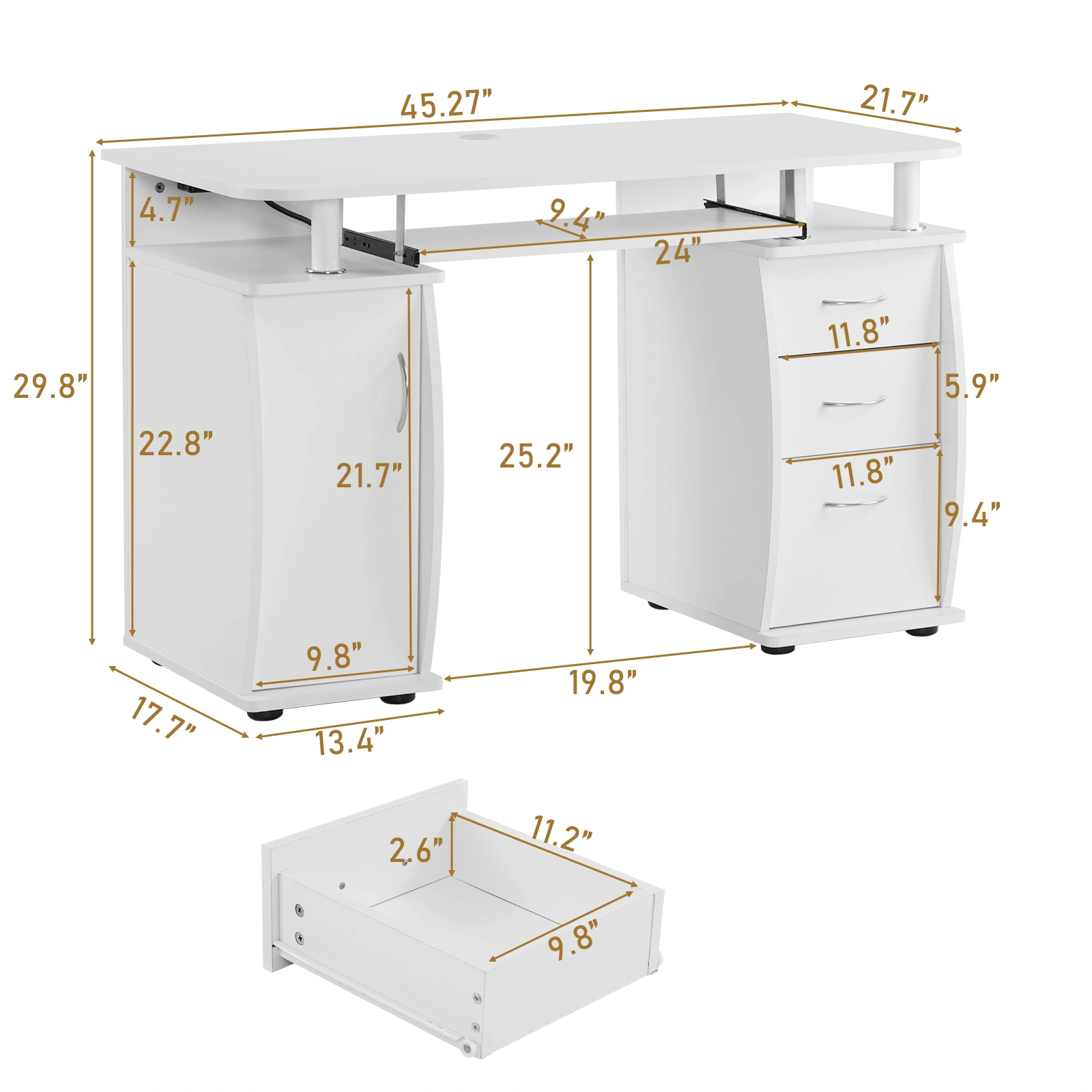 Embossed White Particle Board with Melamine Laminate 1155574cm One-Door Three-Drawer Computer Desk view 12