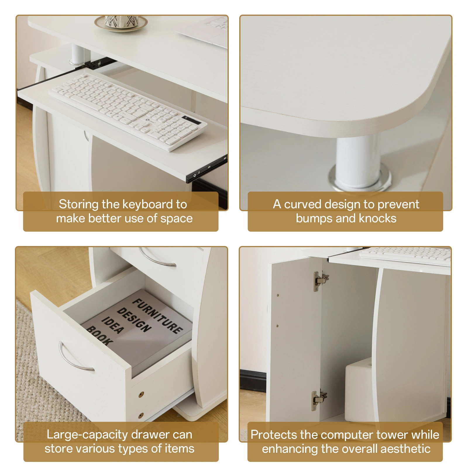 Embossed White Particle Board with Melamine Laminate 1155574cm One-Door Three-Drawer Computer Desk view 13