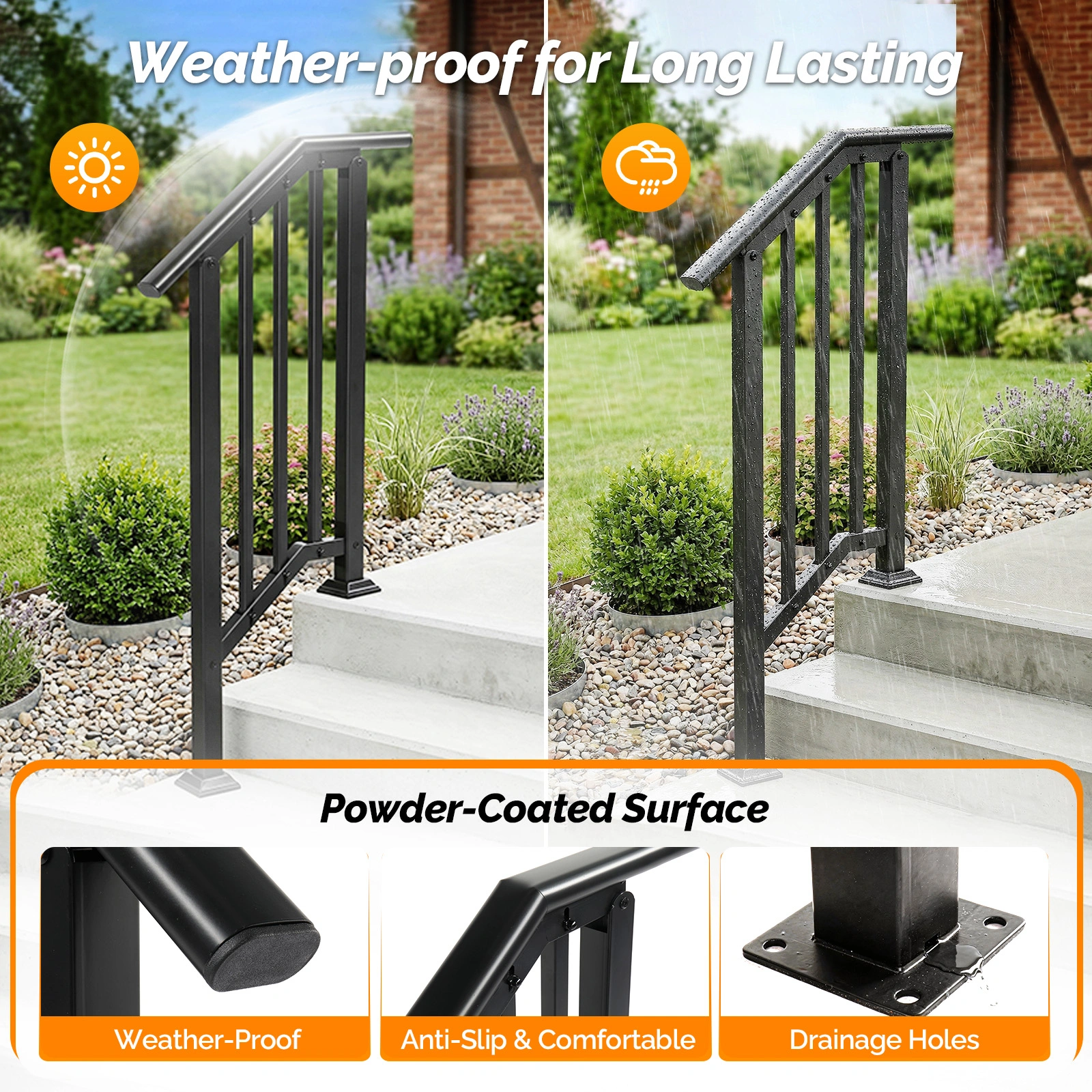 Handrails for Outdoor Steps Fits 1 to 2 Steps view 10