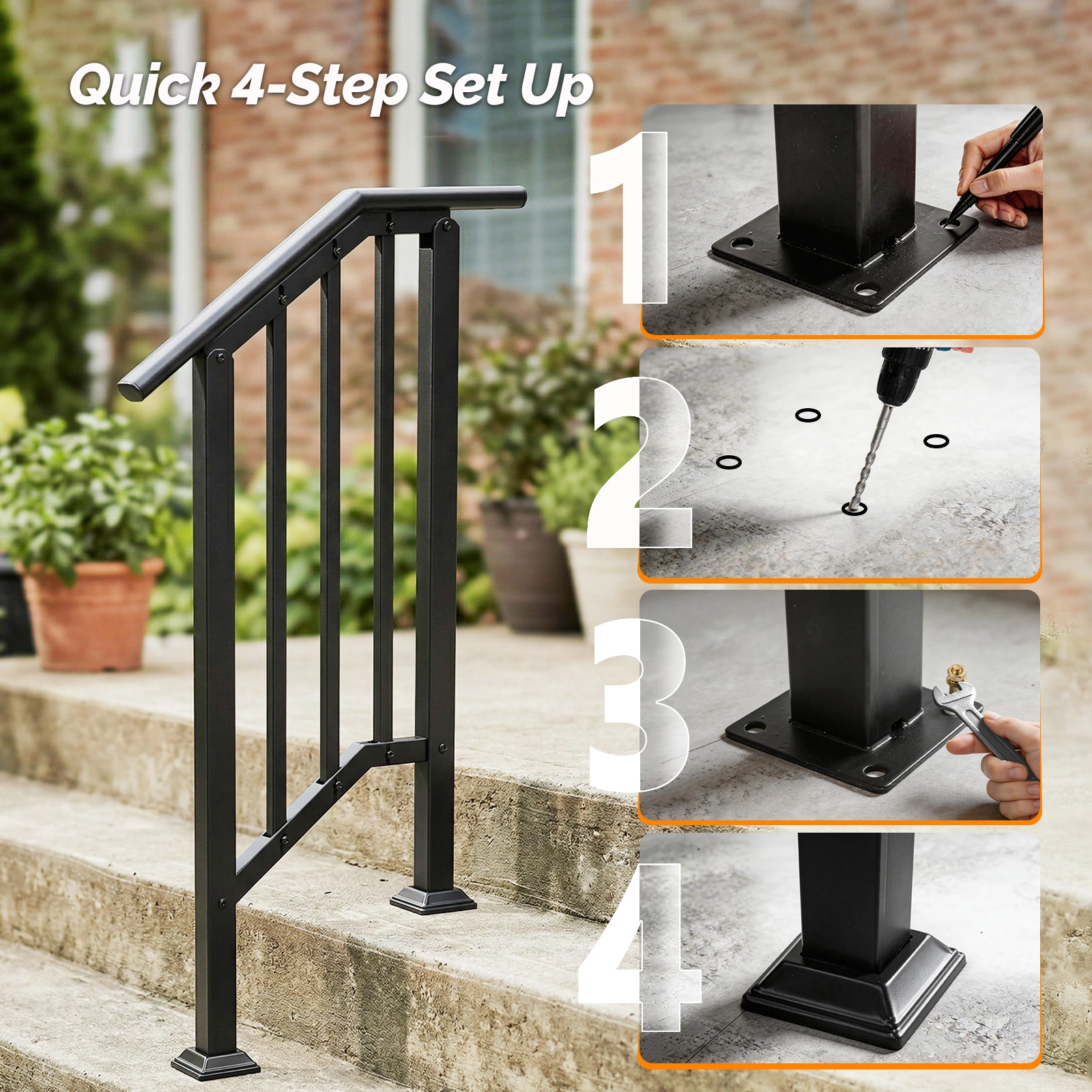 Handrails for Outdoor Steps Fits 1 to 2 Steps view 11