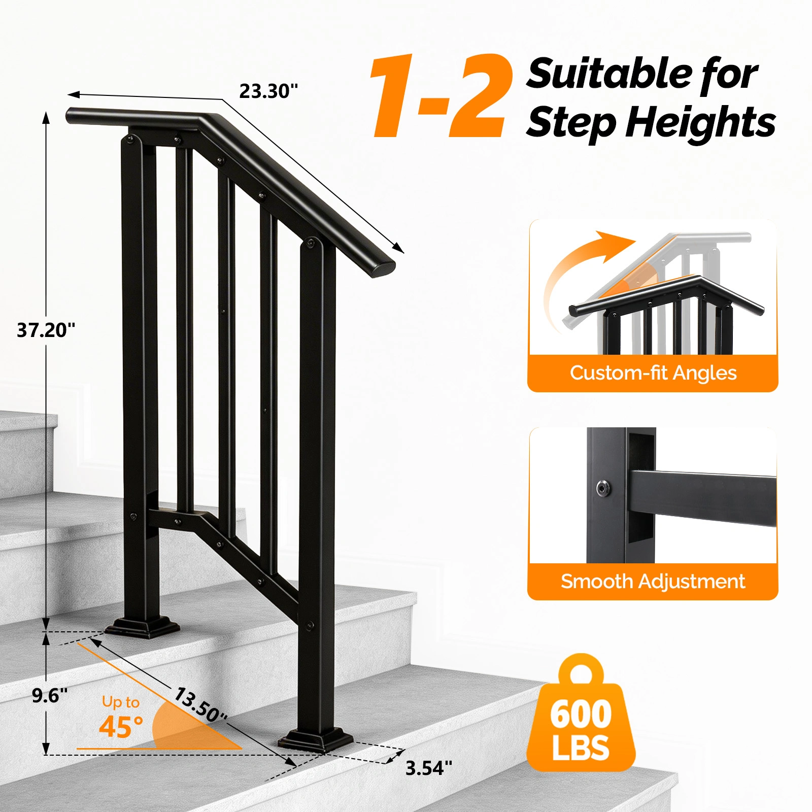 Handrails for Outdoor Steps Fits 1 to 2 Steps view 9